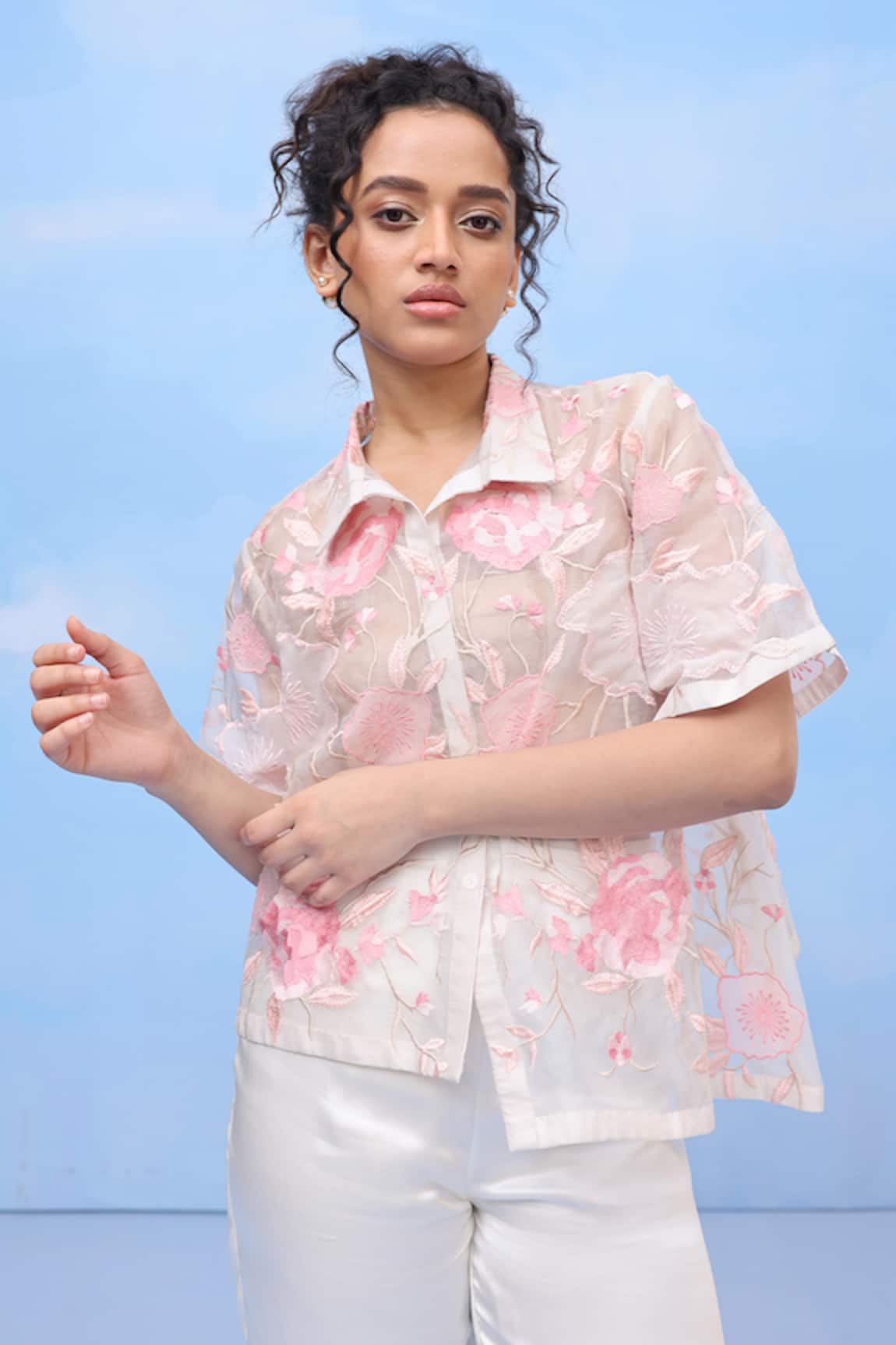 COUCHÉ BY ANANDINI Sweet Cherry Blossom Silk Organza Shirt 