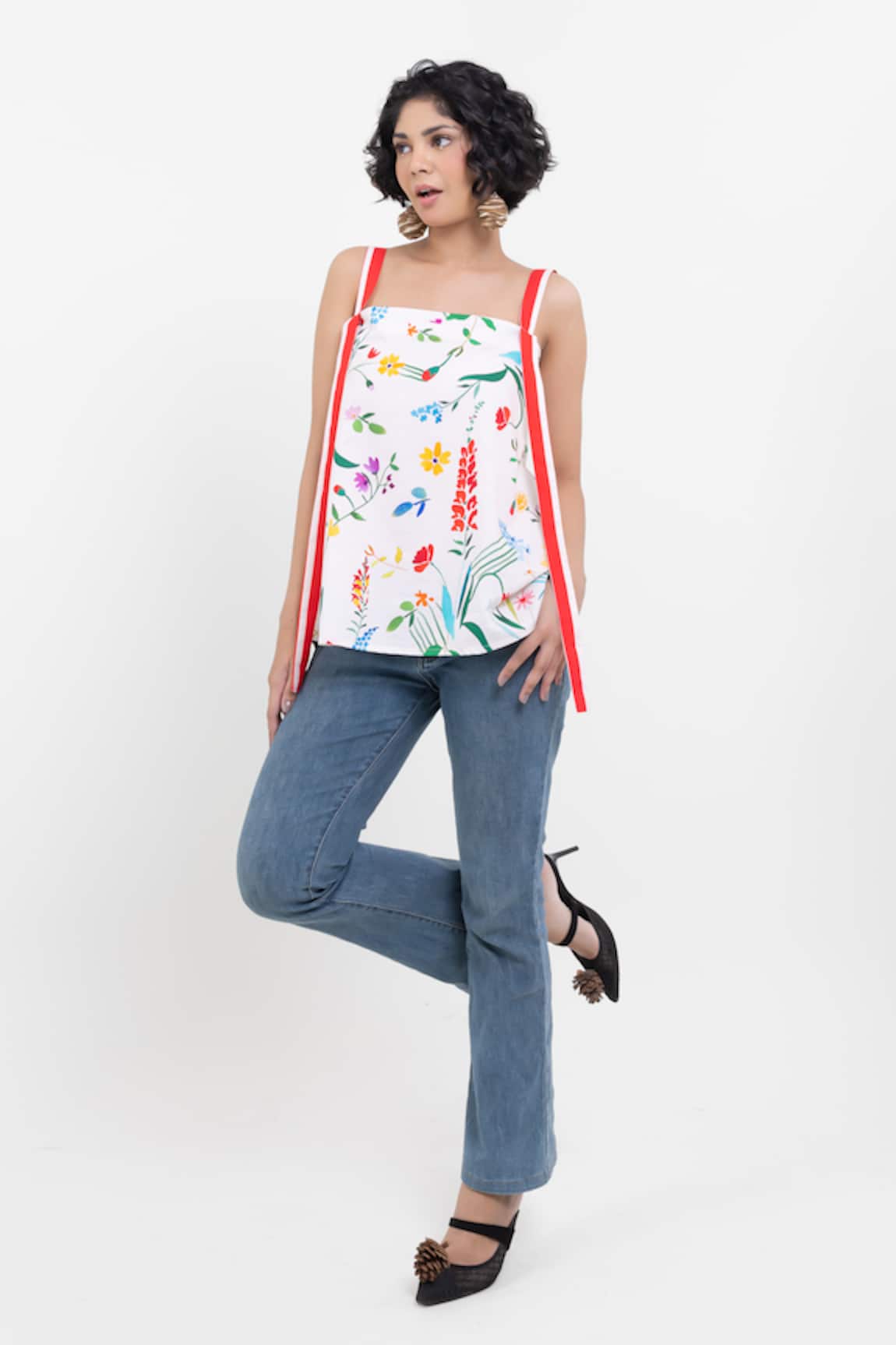 Pop Sugar White Floral Print Designer Top 