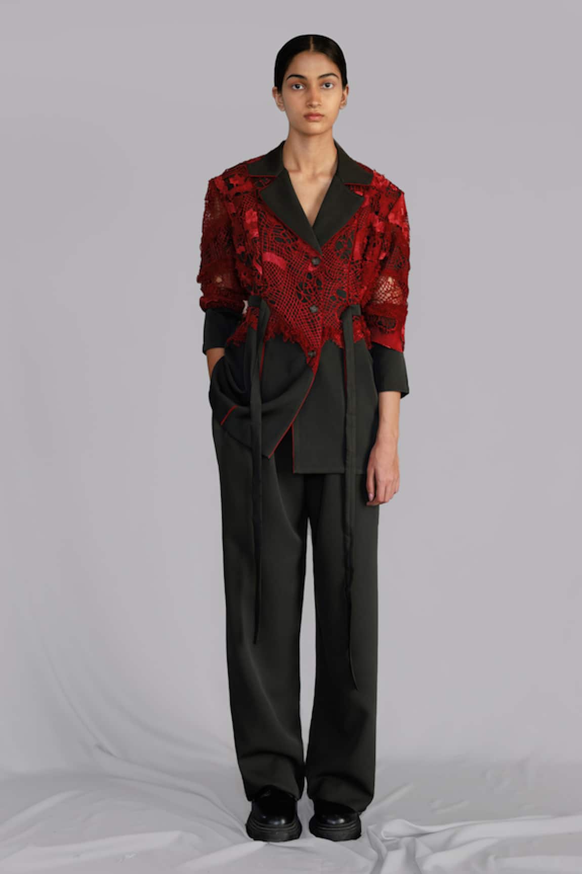 Anurag Gupta Red Map Embroidery Coat Set