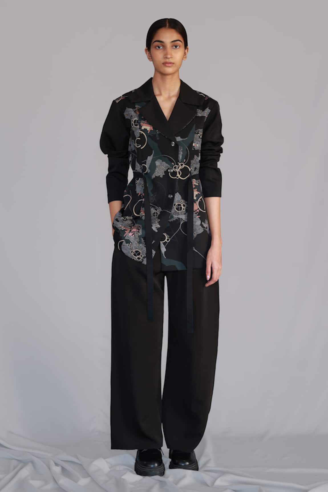 Anurag Gupta Black Map Coat Set 