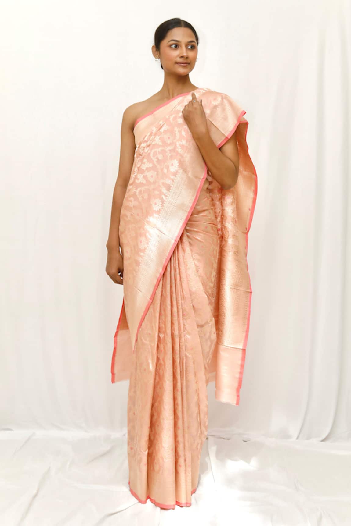 Neha & Tarun Peach Woven Silk Saree With Blouse Piece 