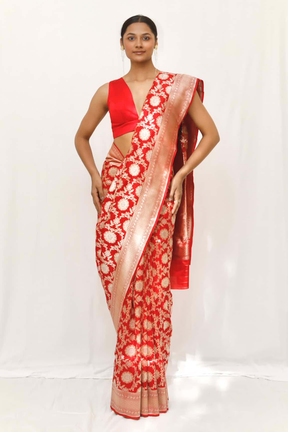 Neha & Tarun Red Silk Woven Designer Saree 