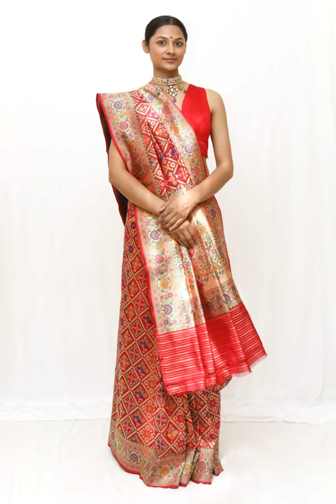 Neha & Tarun Designer Woven Red Saree with Blouse Piece 