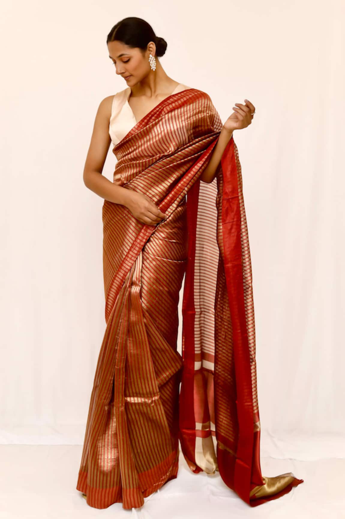 Neha & Tarun Maroon Woven Silk Saree with Blouse Piece 