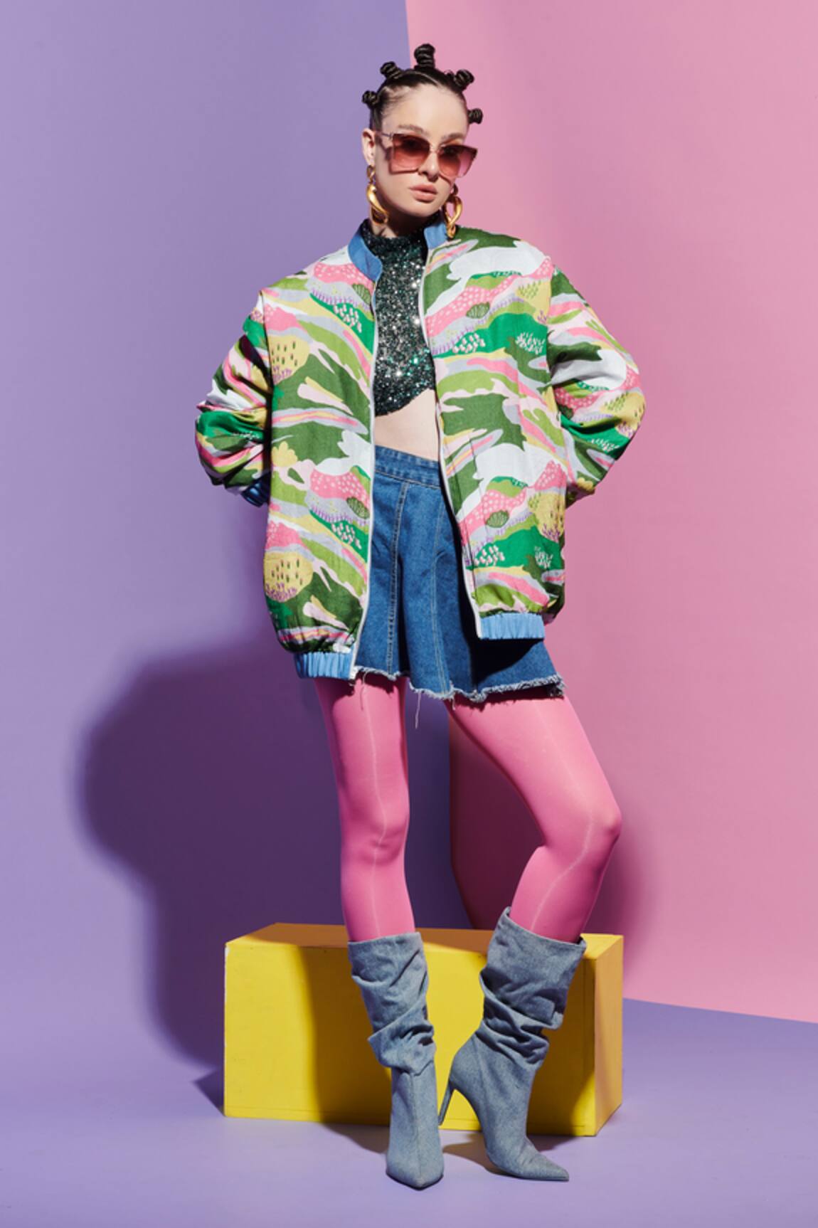 Esha L Amin Reversible Bomber Jacket in Prints 