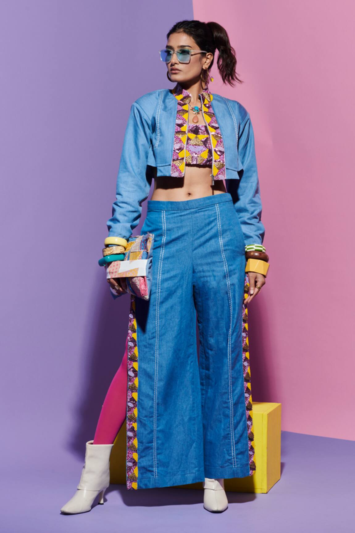 Esha L Amin Embroidered Denim Jacket 