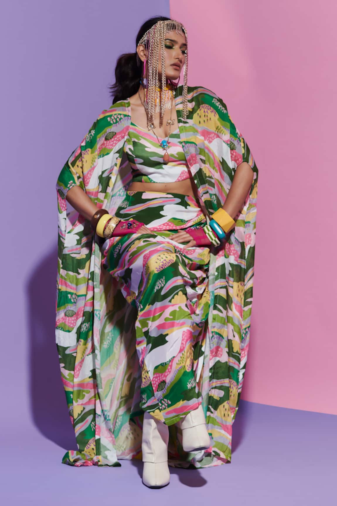 Esha L Amin Scenery Print Georgette Bralette