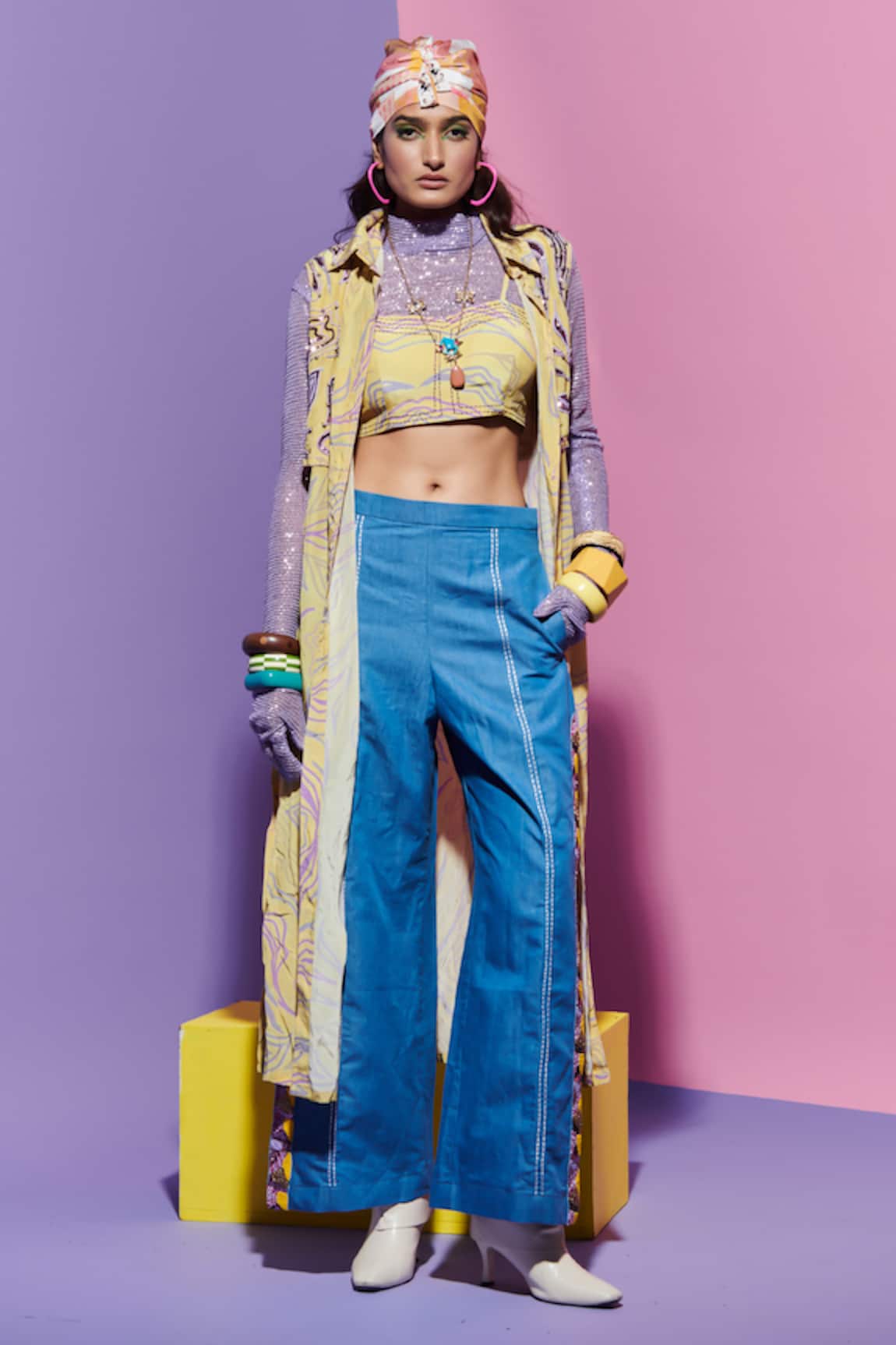 Esha L Amin Amoeba Print Lime Yellow Bralette