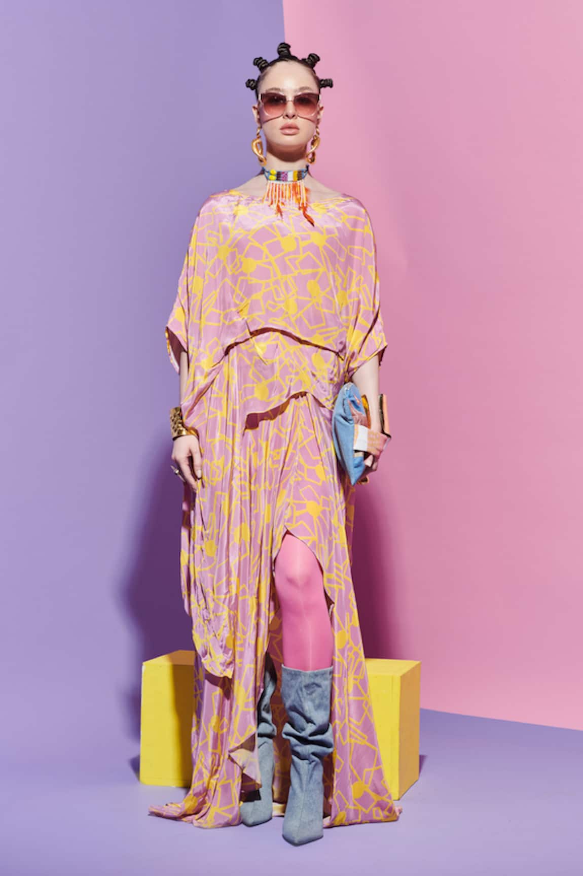 Esha L Amin Fan Print Asymmetric High Low Top 