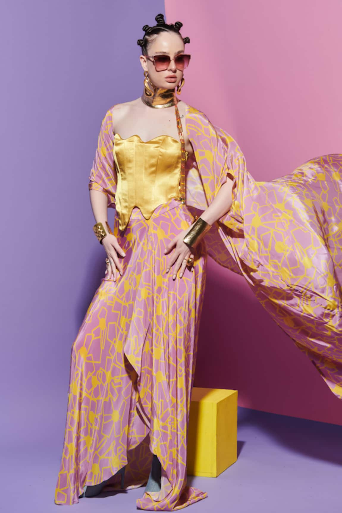 Esha L Amin Wavy Hem Mustard Corset Top