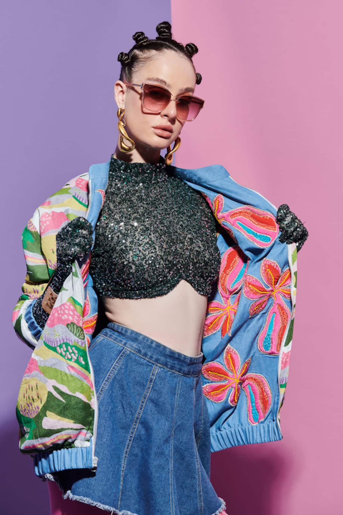 Esha L Amin Sequin Embellished Glove Cropped Top 