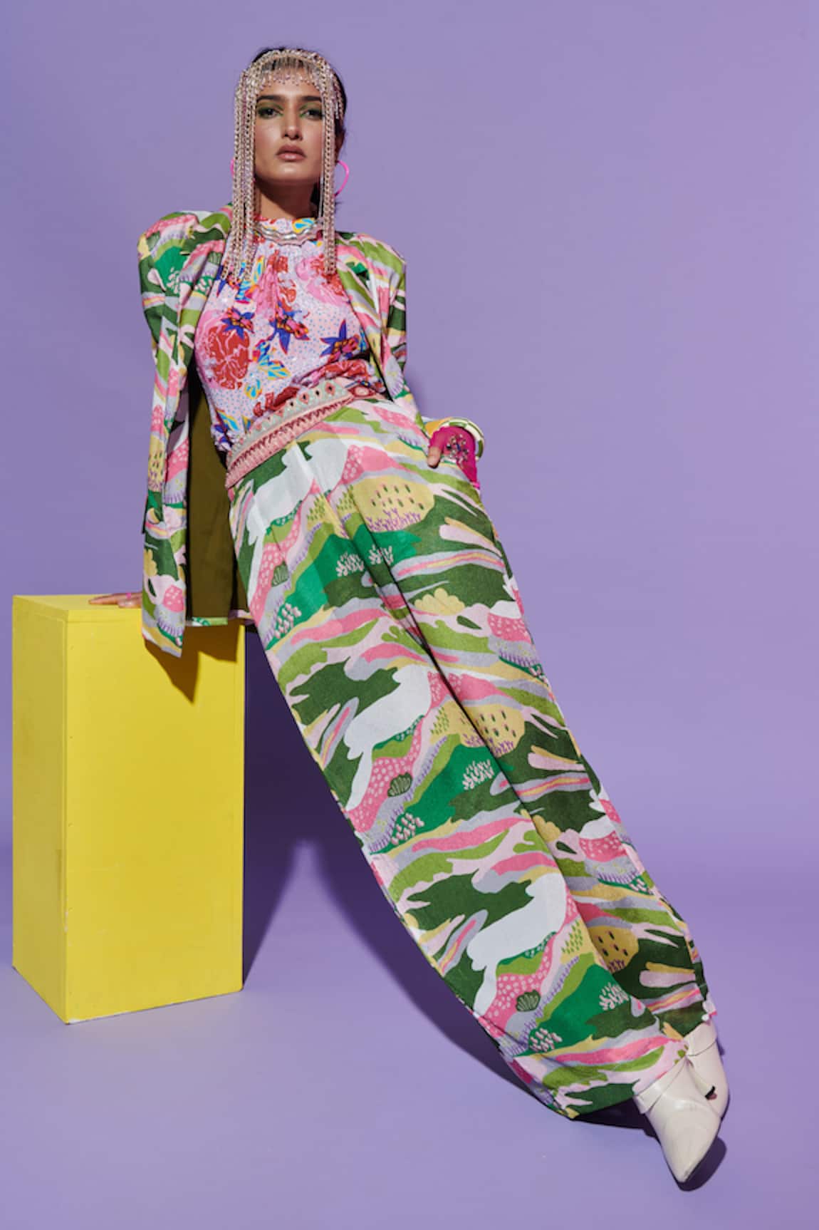 Esha L Amin Scenery Print Georgette Trousers 