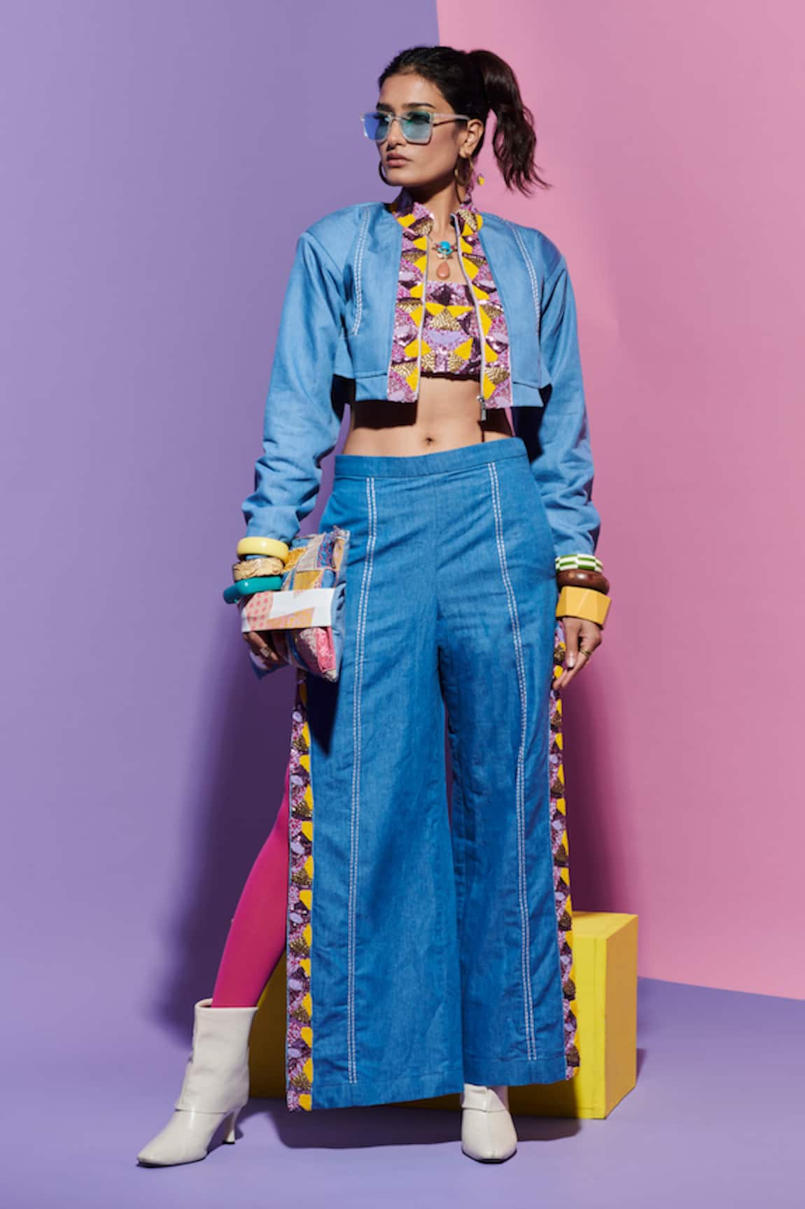 Esha L Amin Embroidered Denim Pants 