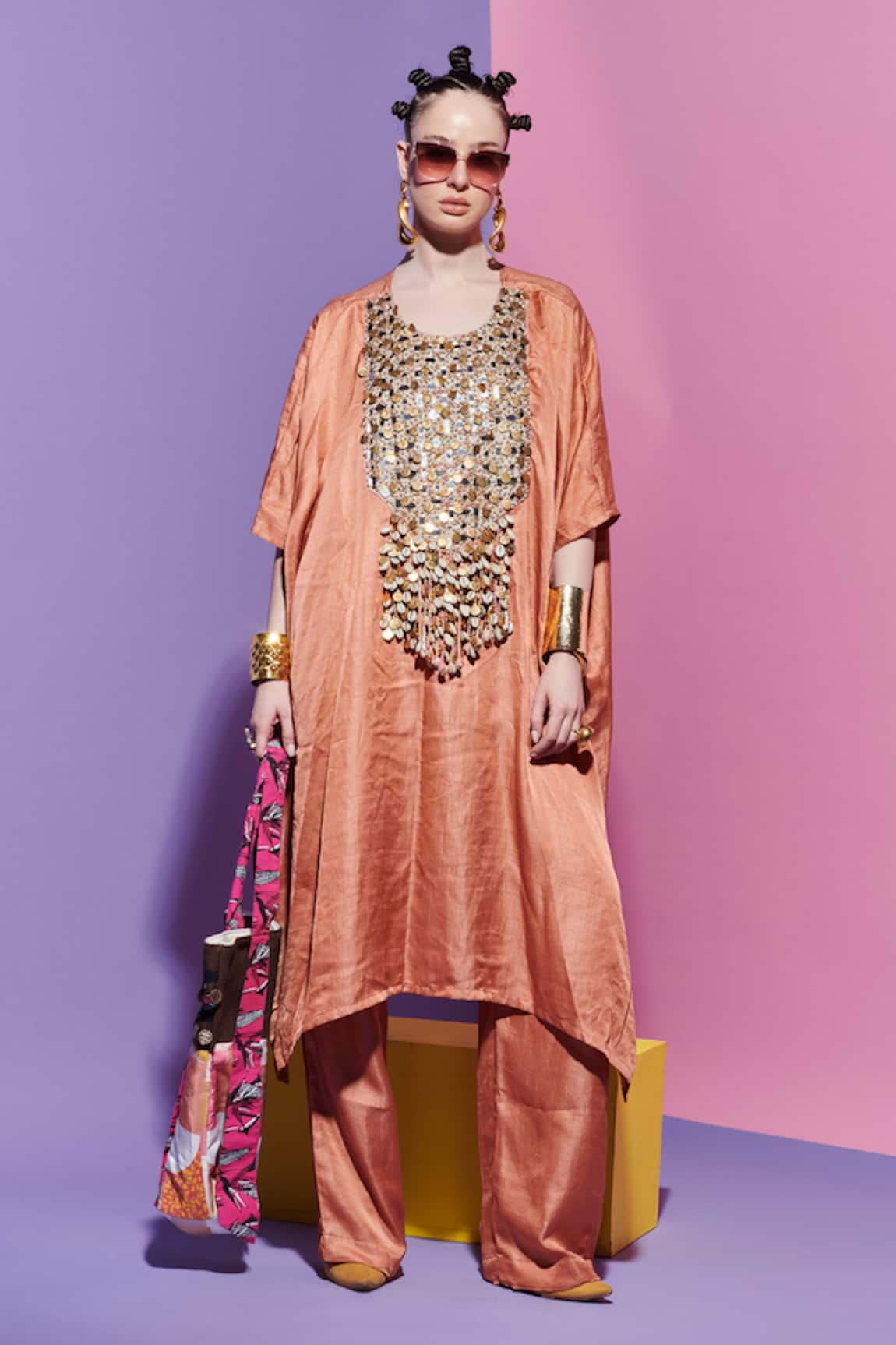 Esha L Amin Straight Peach Pink Pants 