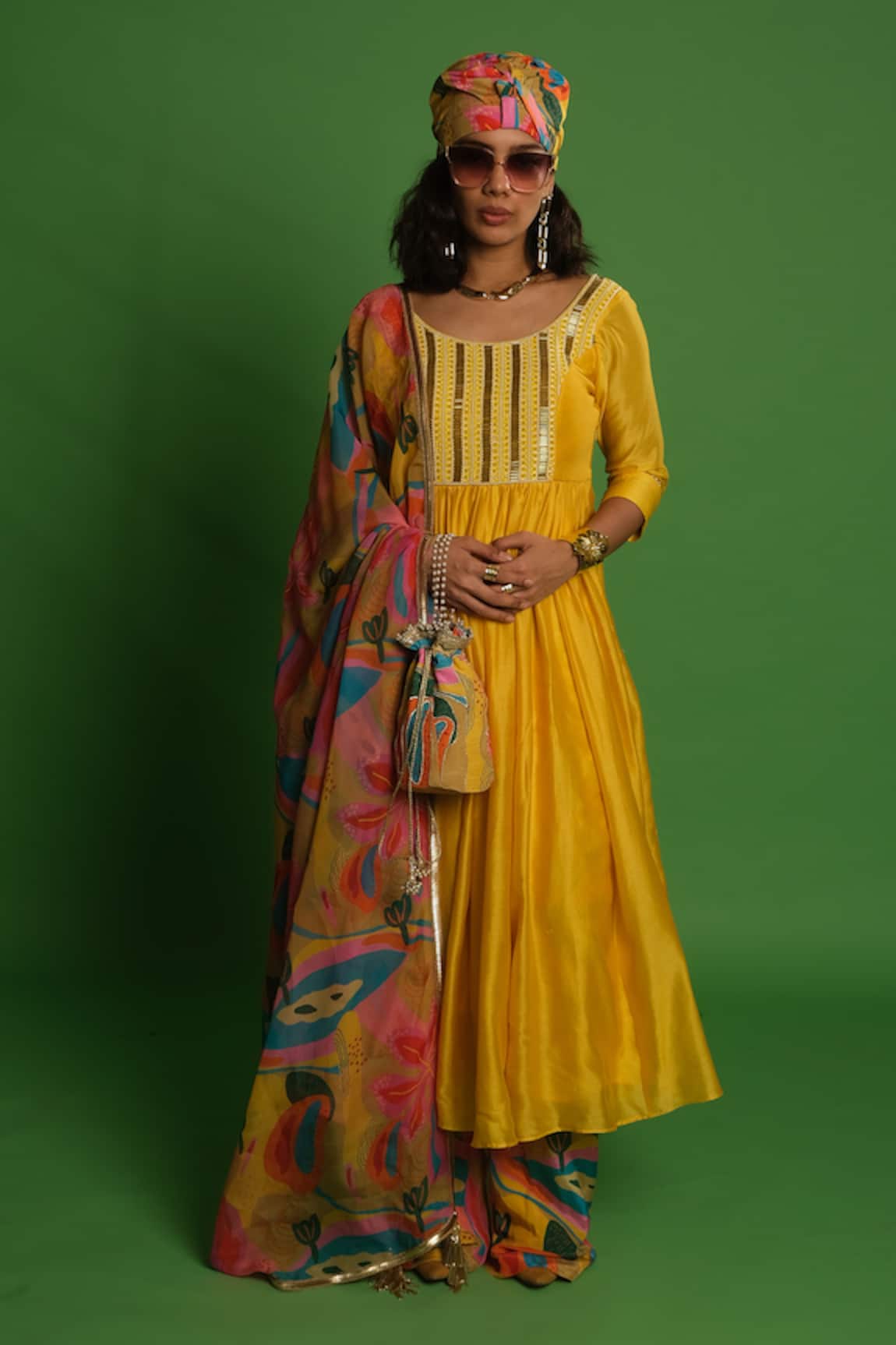 Esha L Amin Embroidered Yellow Anarkali 