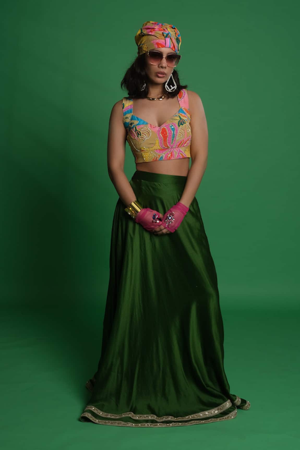 Esha L Amin Plain Olive Green Lehenga 