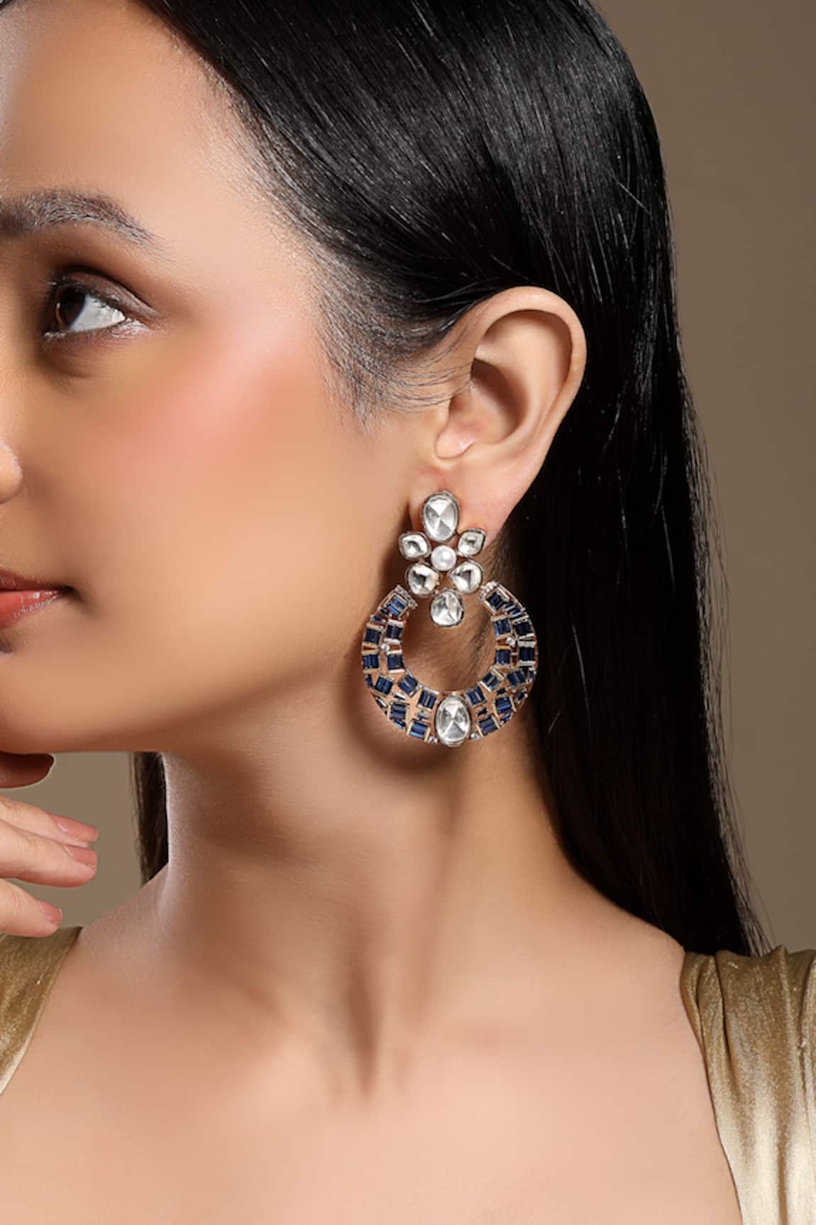 HRISHA Blue & Gold Designer Earrings 