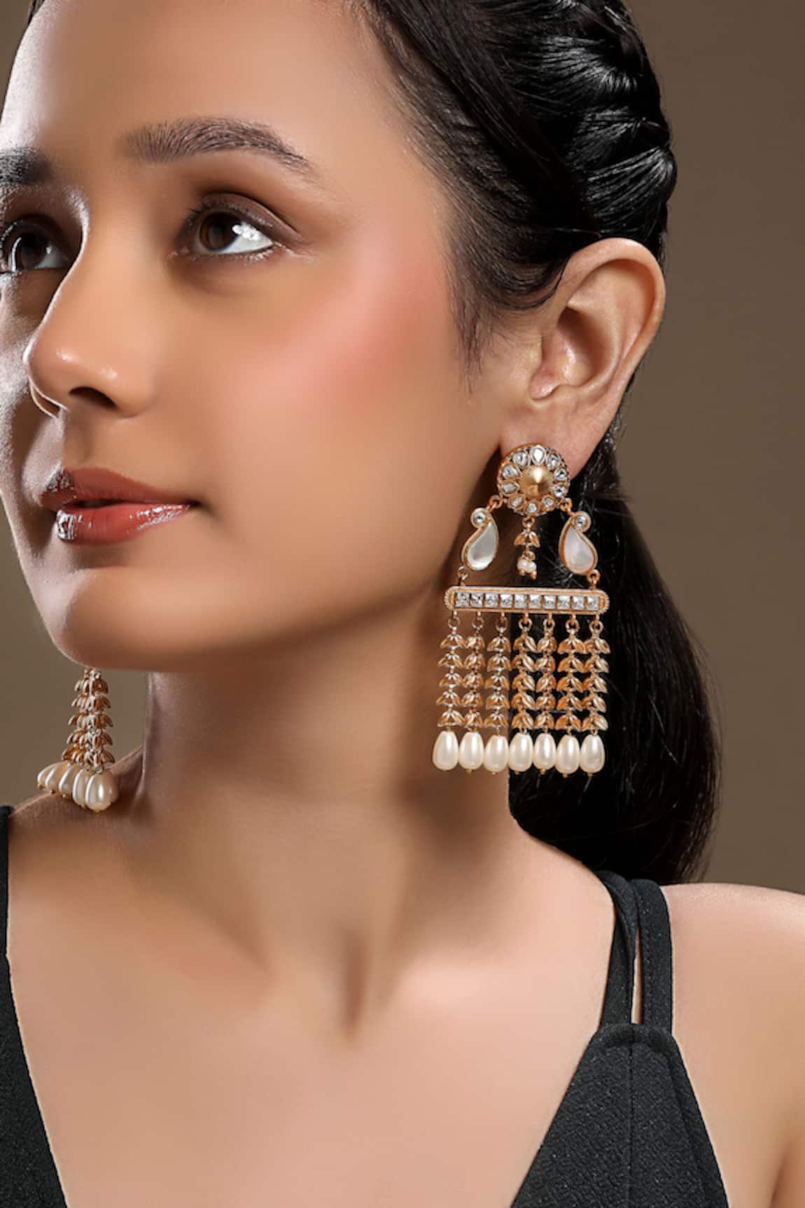 HRISHA Gold Kundan Polki Pearl Earrings 