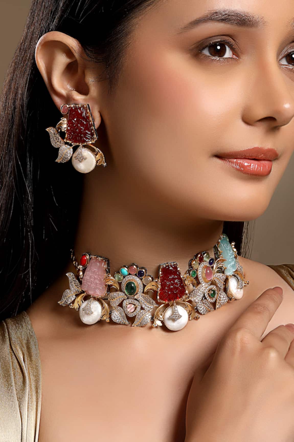 HRISHA Multicoloured Designer Necklace & Earring Set 