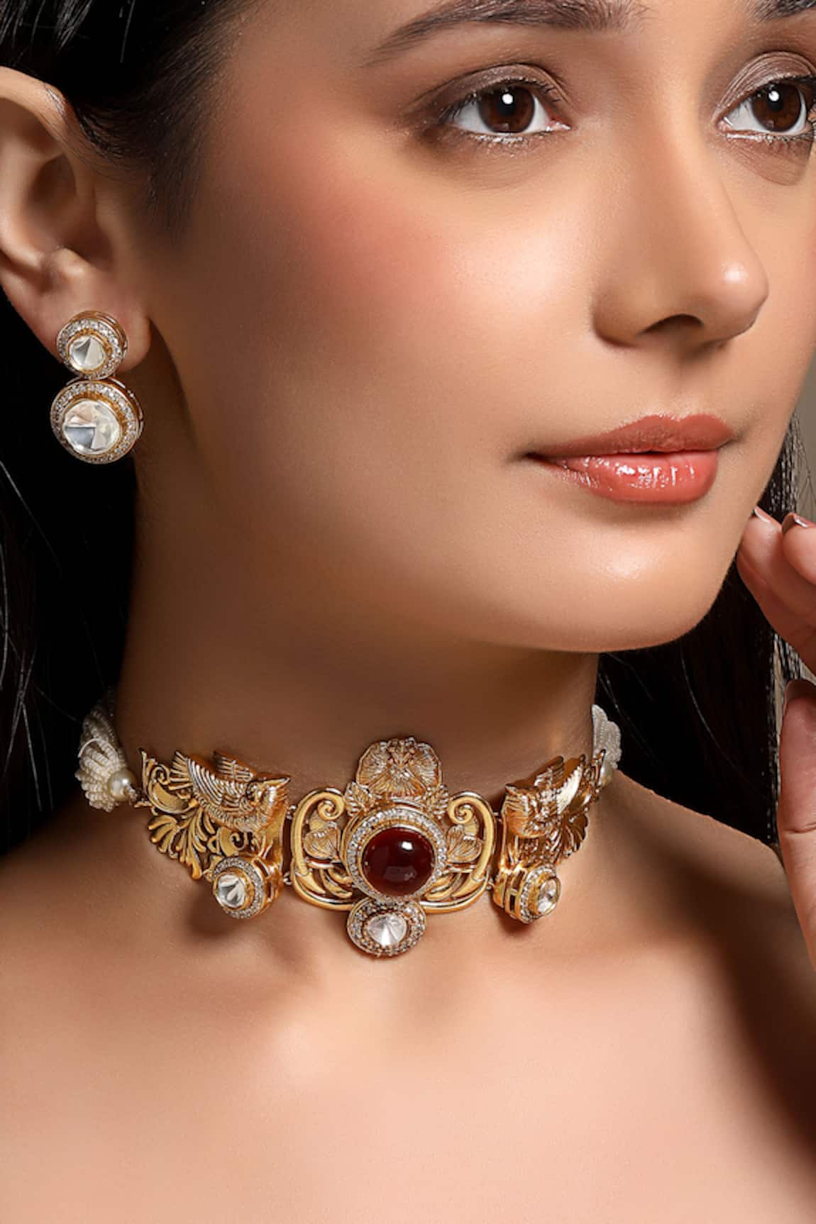 HRISHA Designer Kundan Polki Necklace & Earring Set 