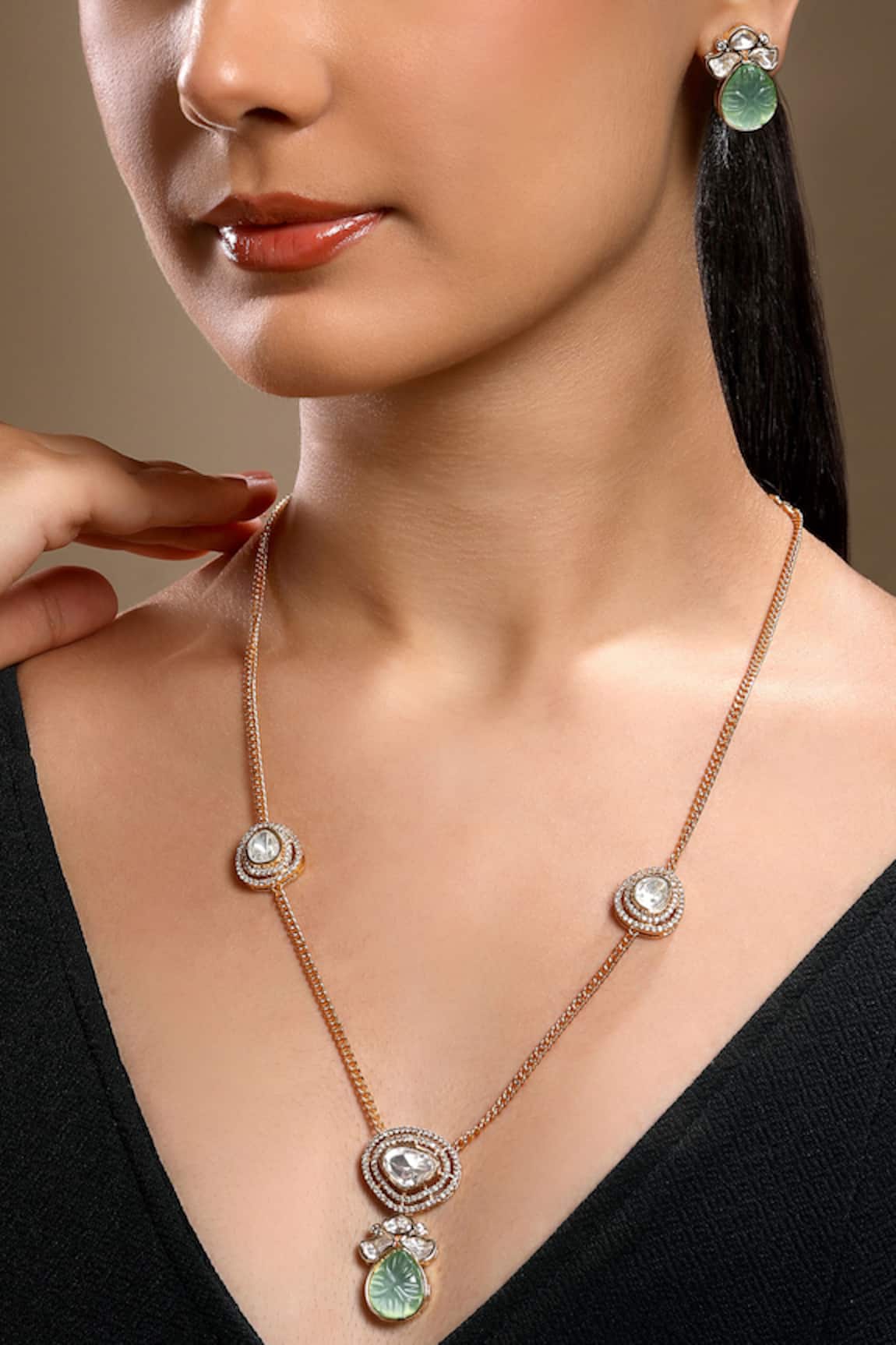 HRISHA Gold Mint Designer Necklace & Earring Set 