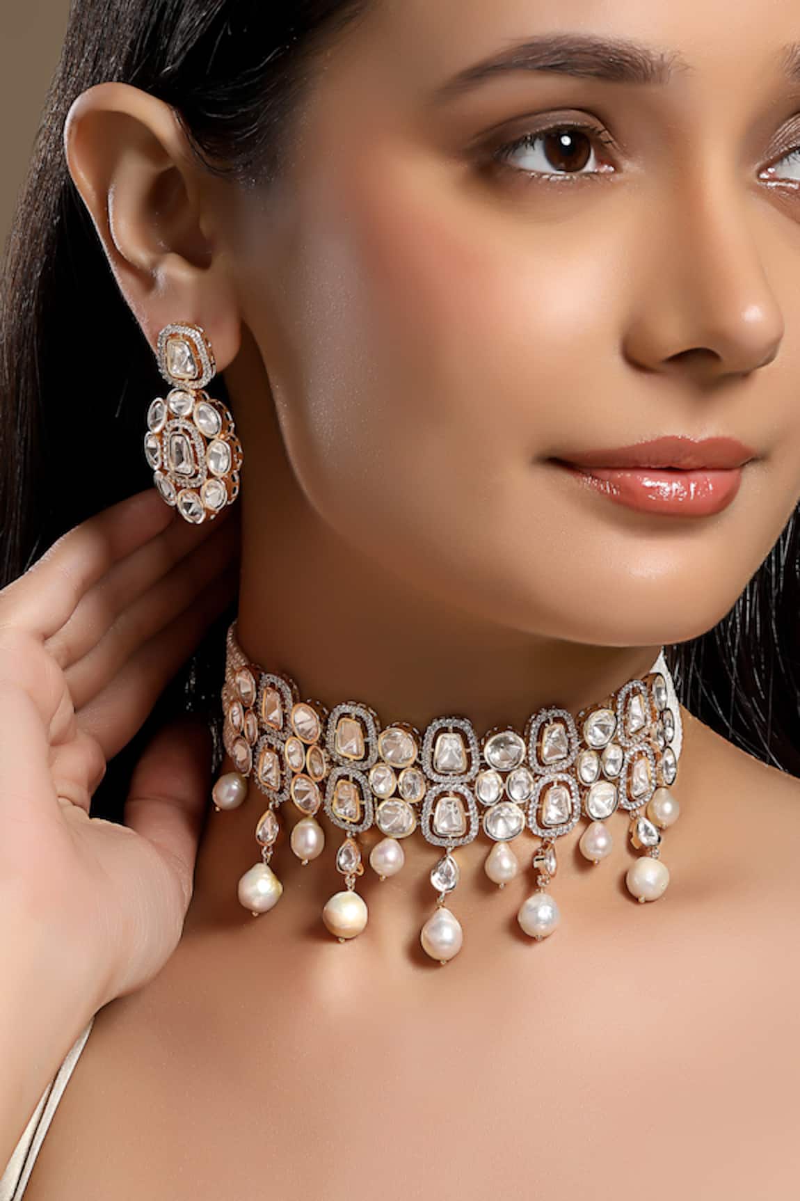 HRISHA Designer Kundan Polki Necklace & Earring Set 
