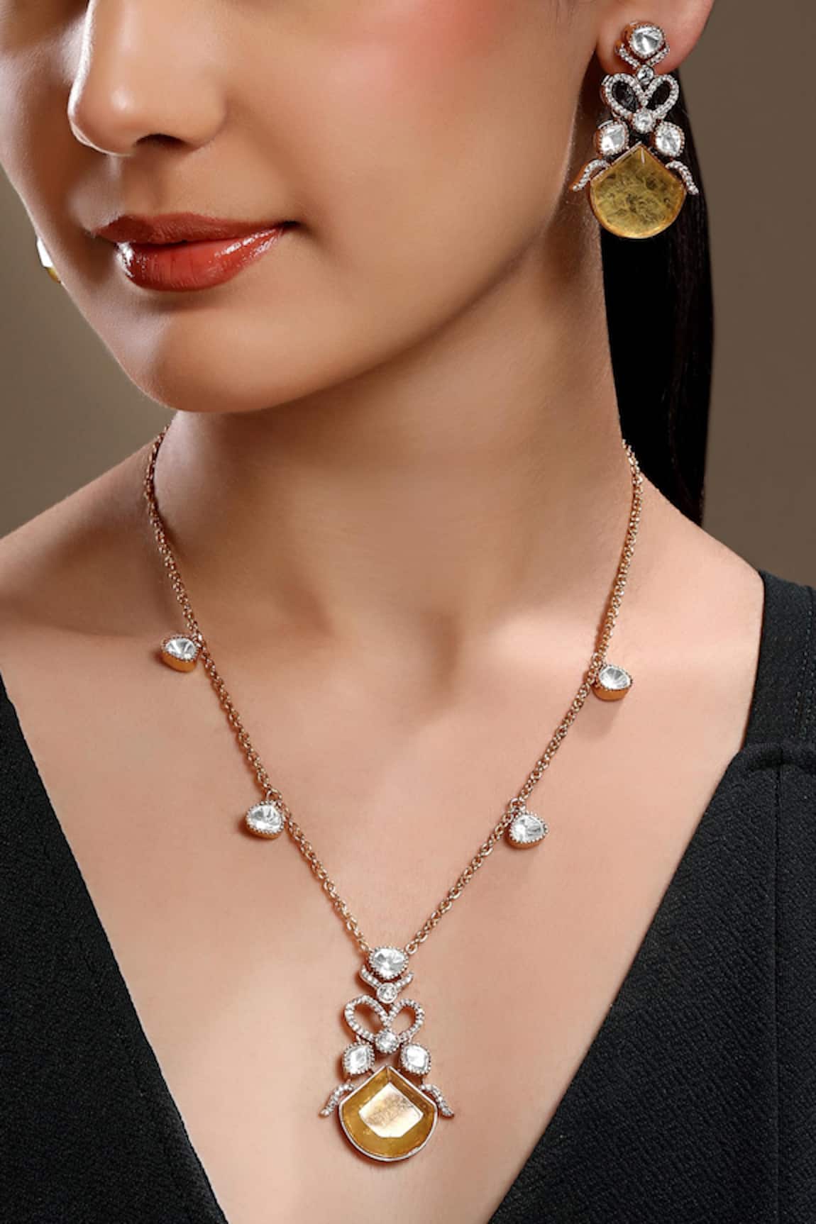 HRISHA Gold Plated Designer Necklace & Earring Set 