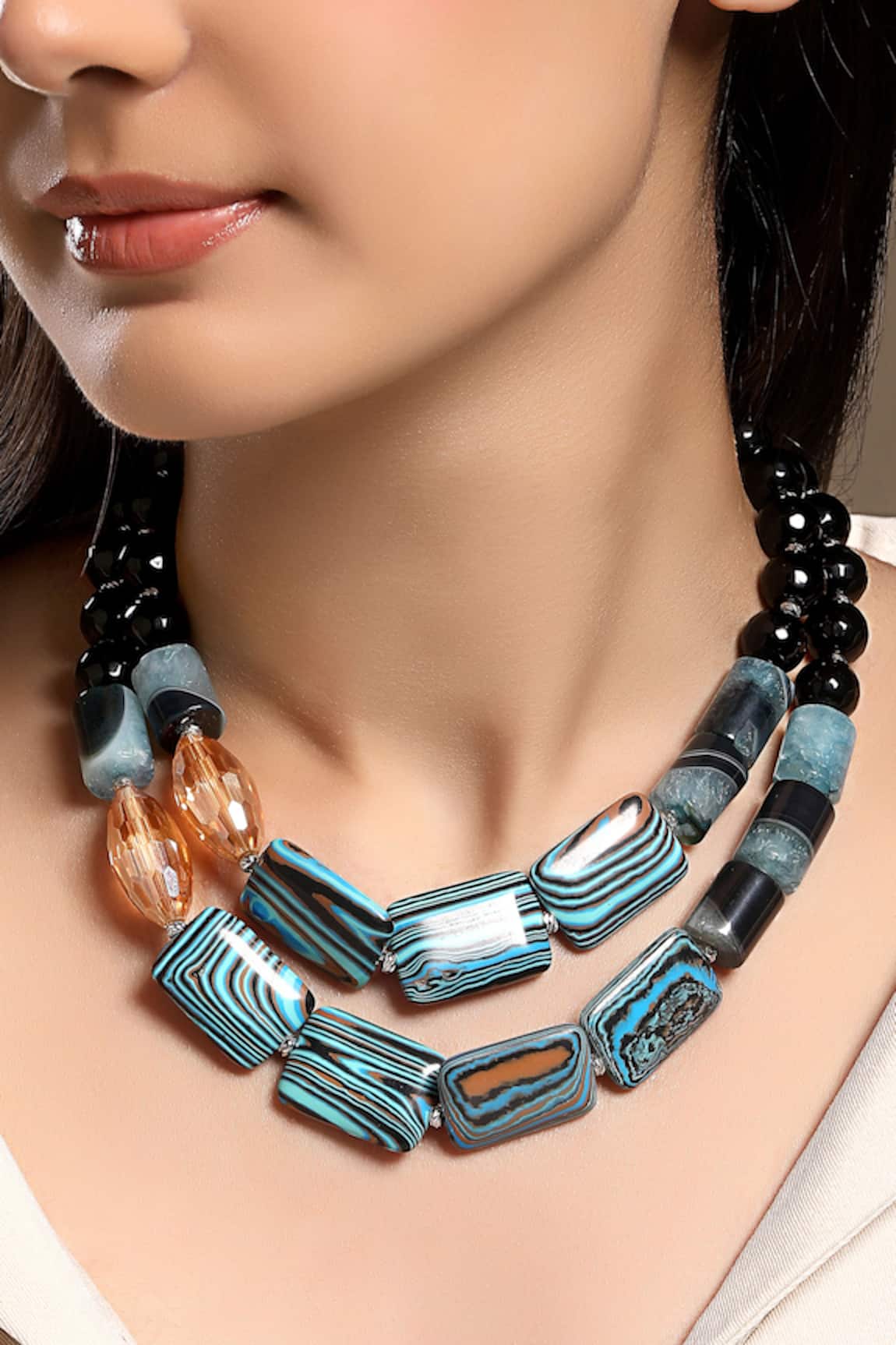 HRISHA Designer Blue Agate Statement Necklace 