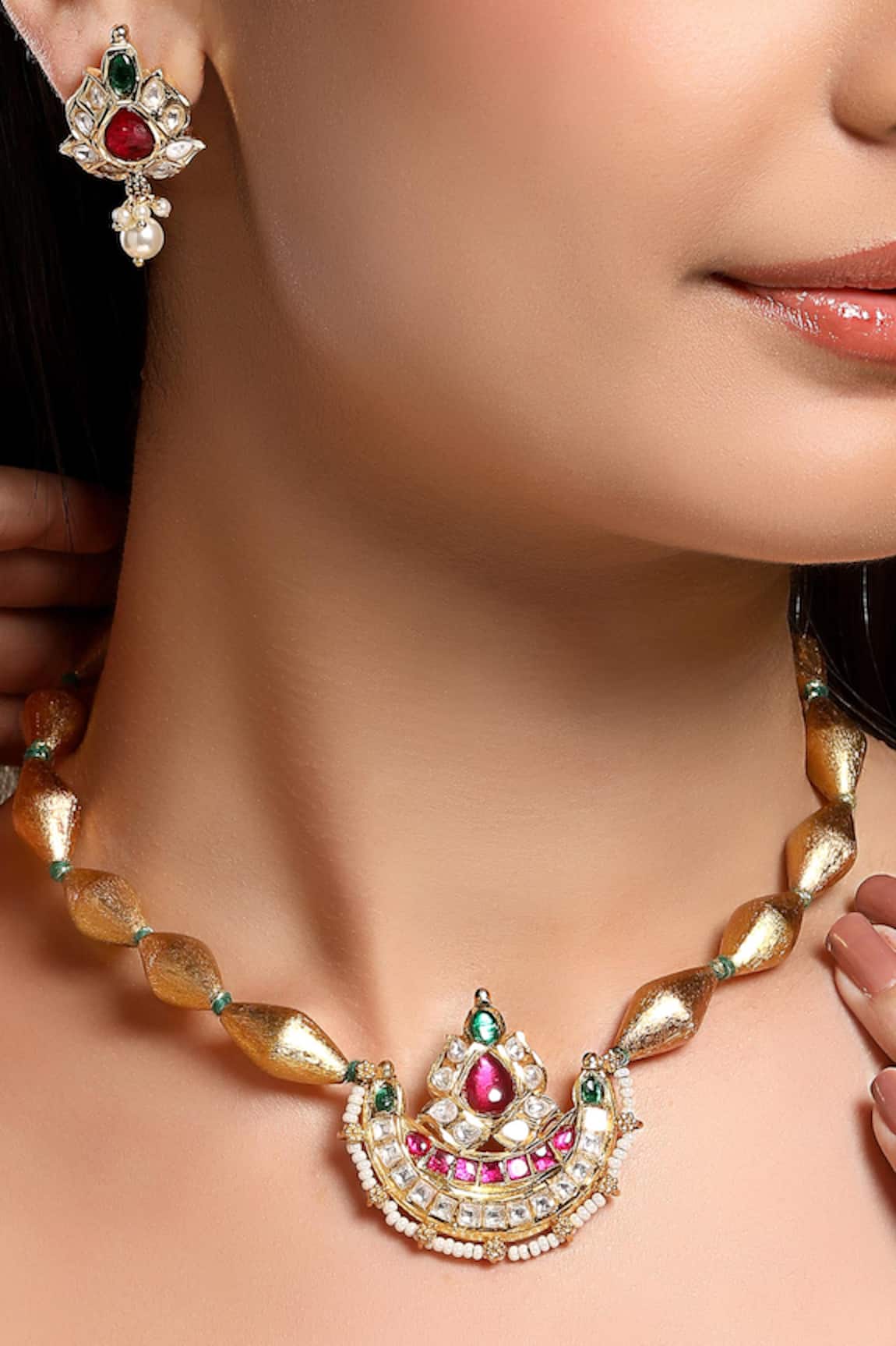 HRISHA Gold Plated Kundan Polki Necklace Set 