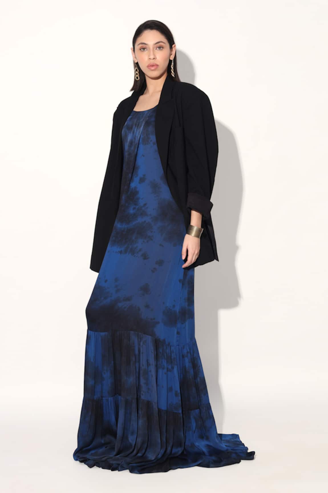 Linetribe_ Designer Blue Viscose Satin Gown 