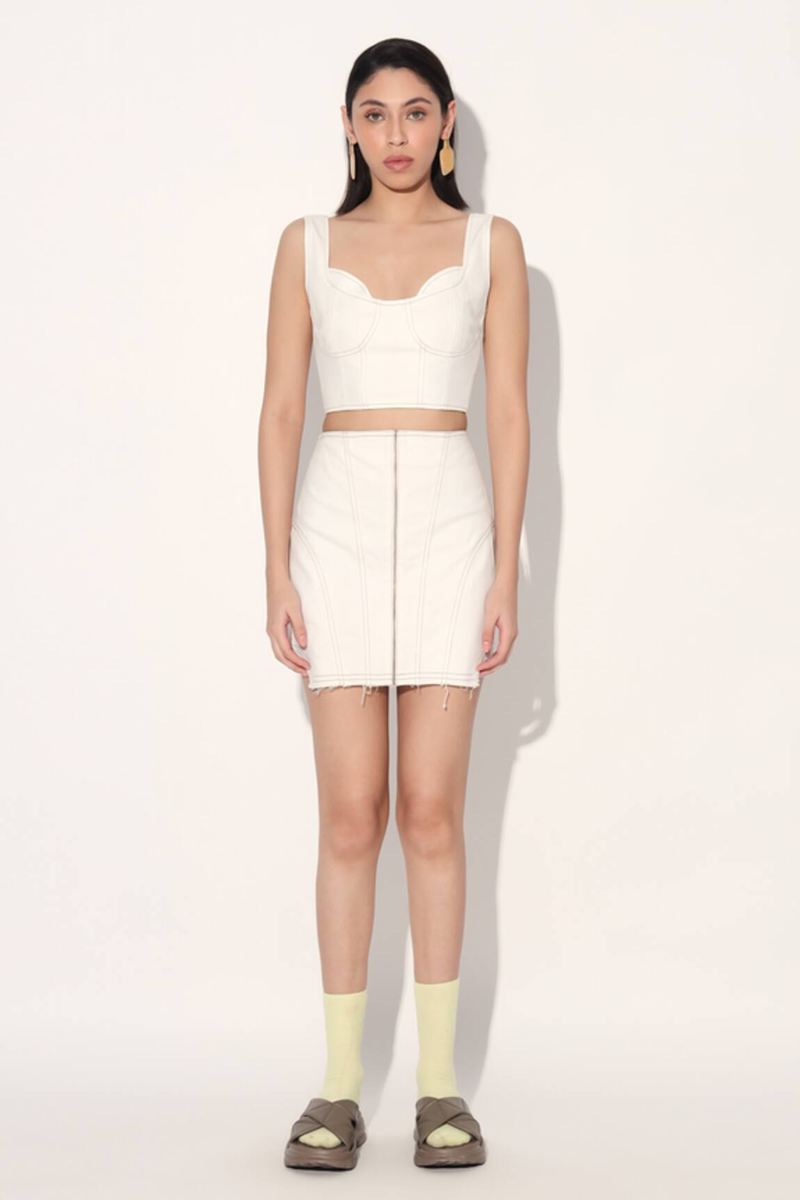 Linetribe_ White Denim Skirt Set 