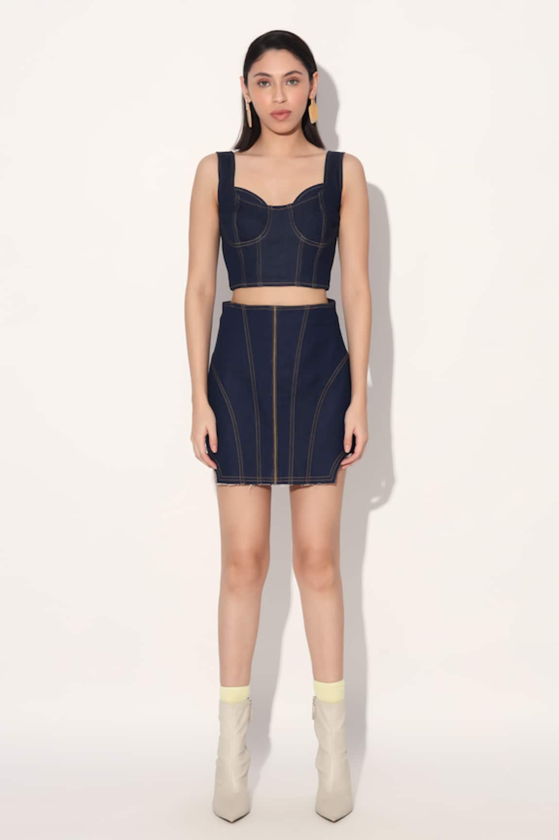 Linetribe_ Blue Denim Crop Top & Skirt Set 