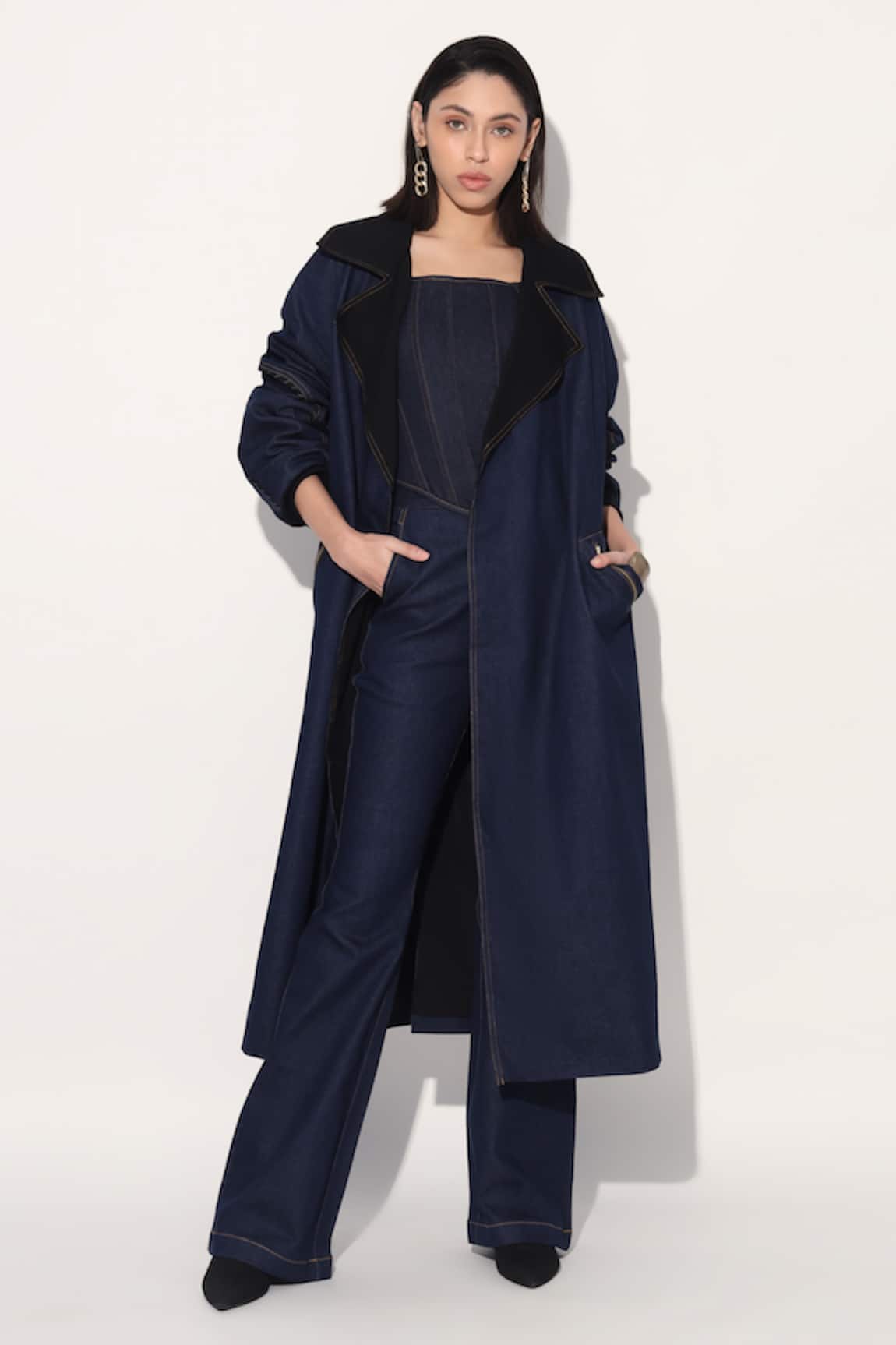 Linetribe_ Blue Denim Designer Trench Coat 