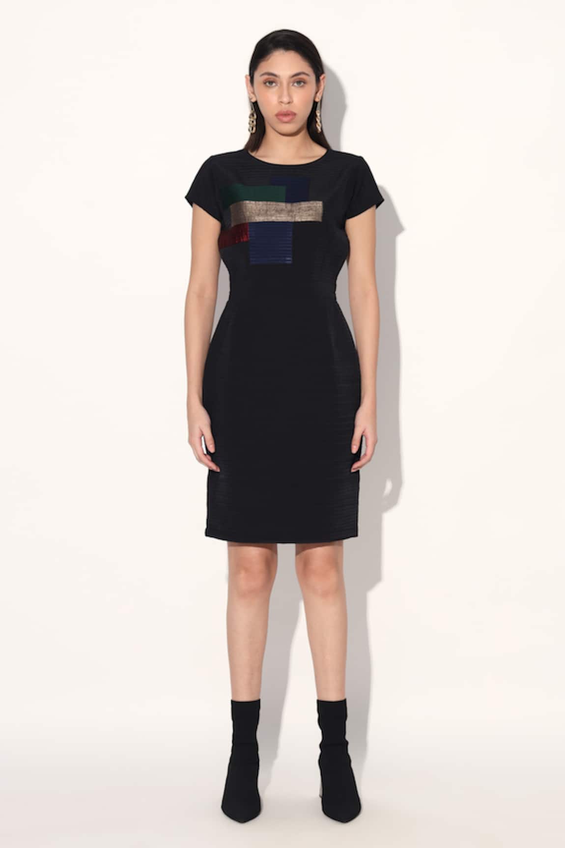 Linetribe_ Color Block Quilted Crepe Dress 