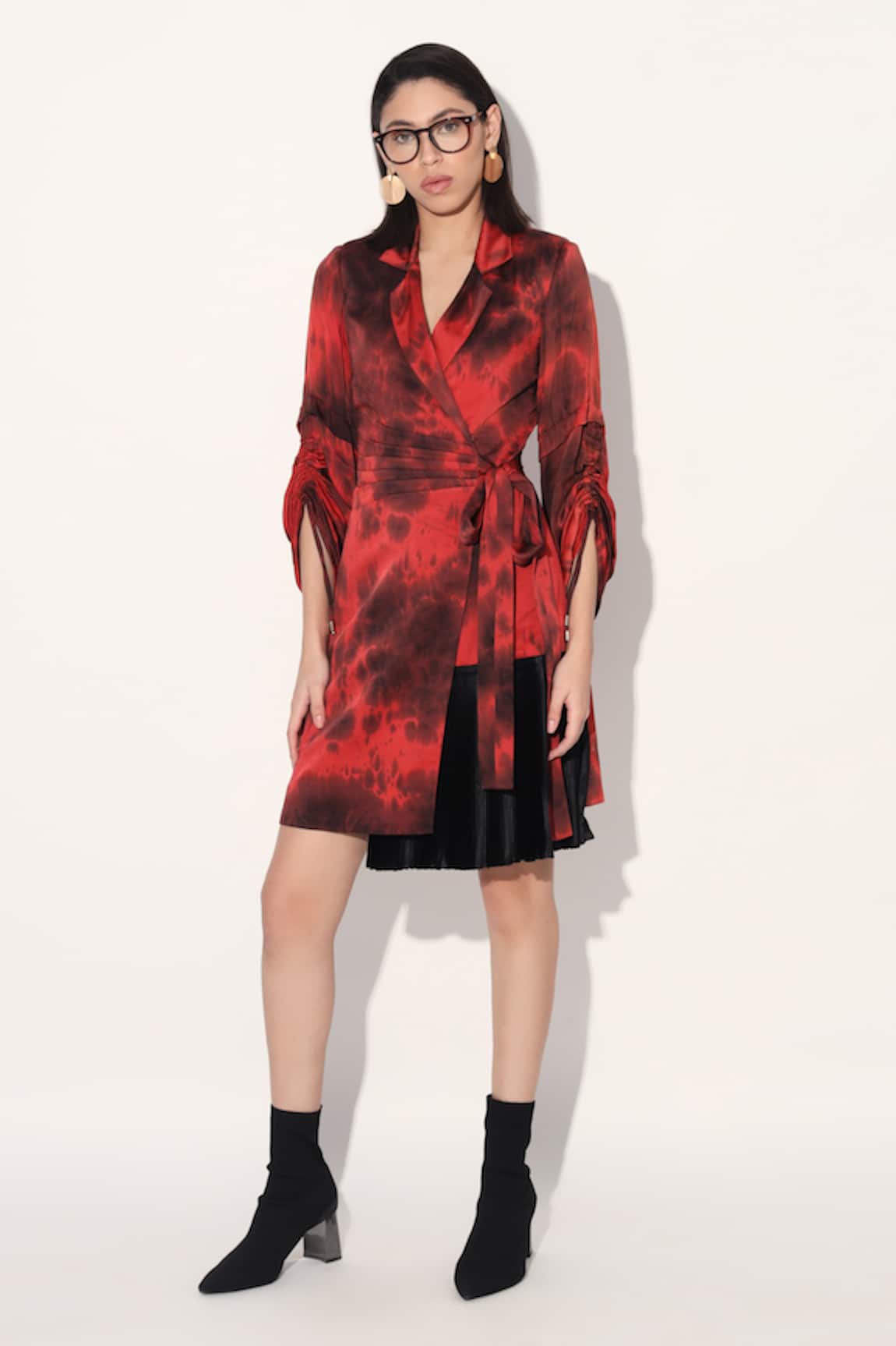 Linetribe_ Red Viscose Satin Designer Dress 