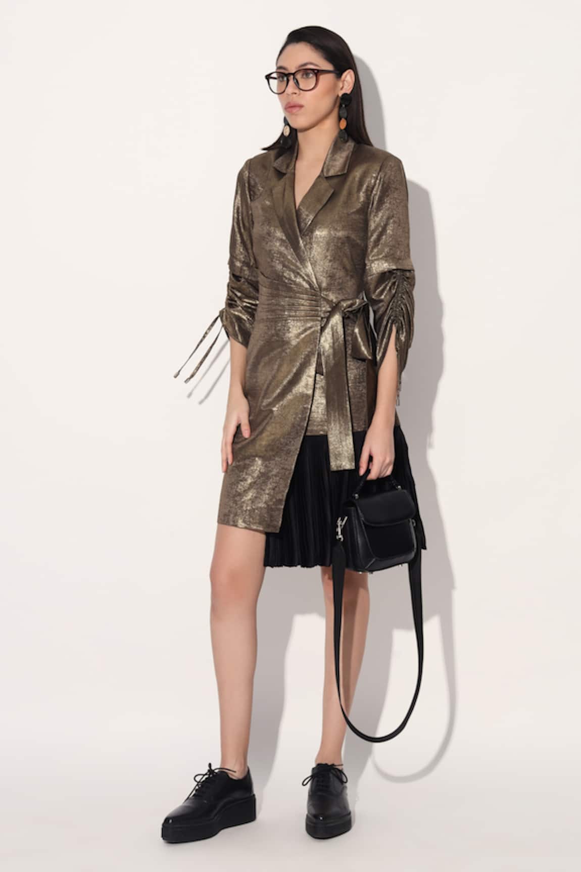 Linetribe_ Gold Imported Crepe Designer Dress 