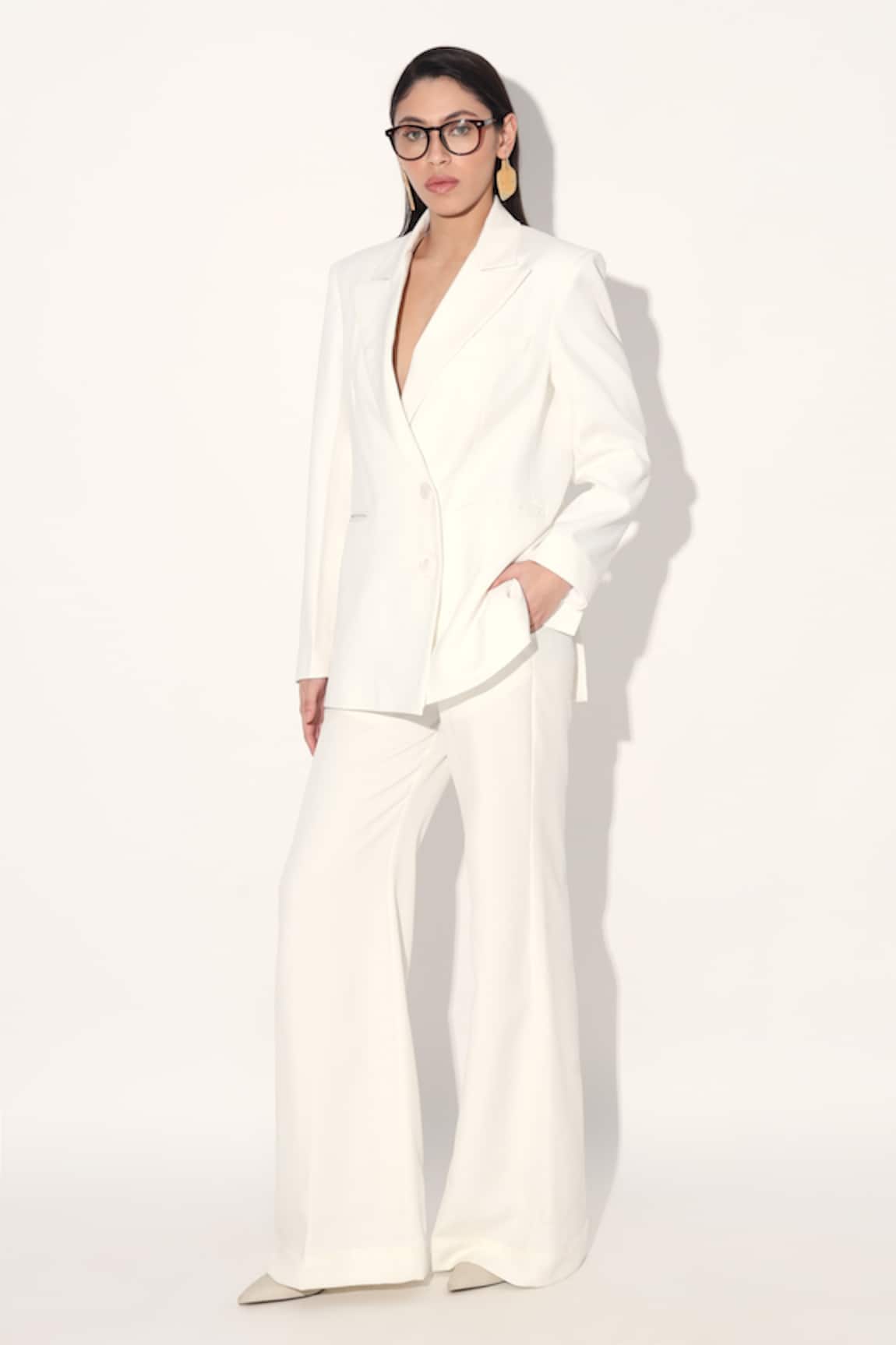 Linetribe_ Ivory Imported Crepe Blazer & Pant Set 
