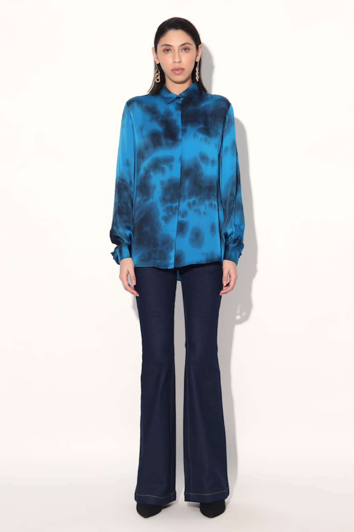 Linetribe_ Blue Tie-Dye Viscose Satin Shirt 