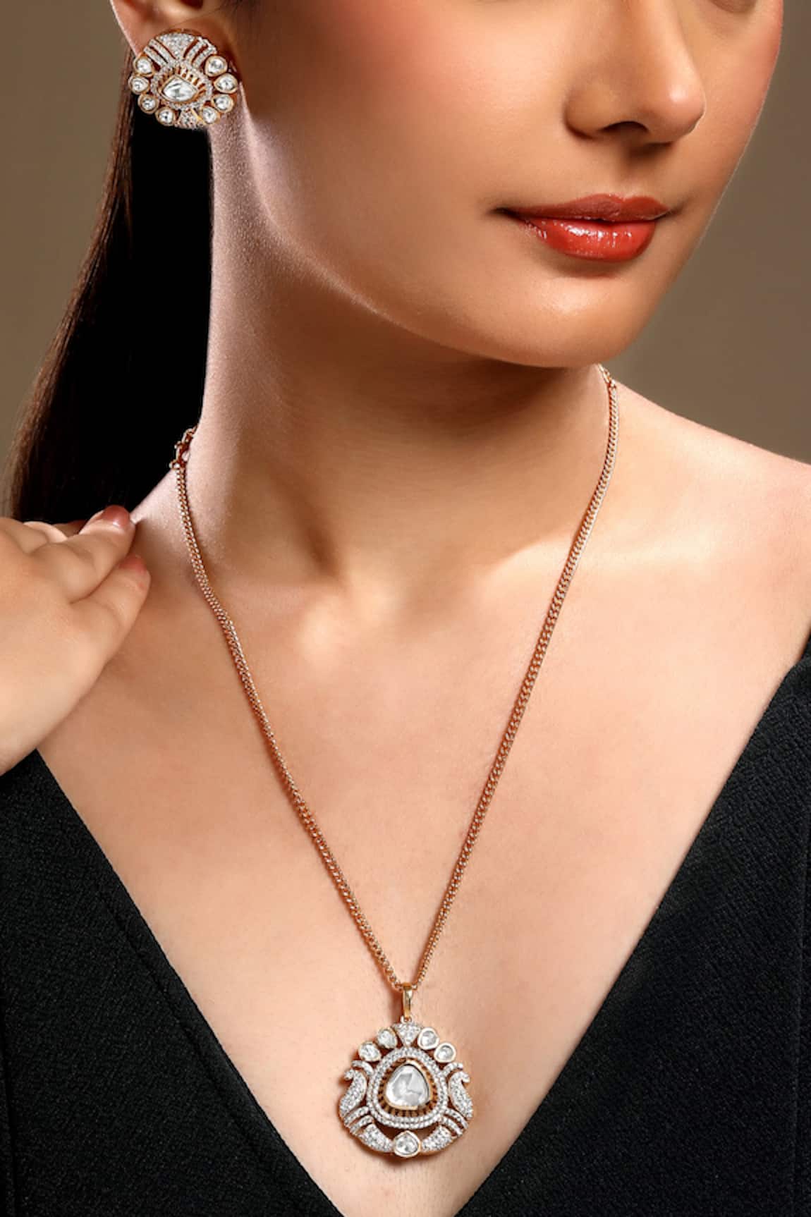 HRISHA Gold Plated Designer Necklace & Earring Set 