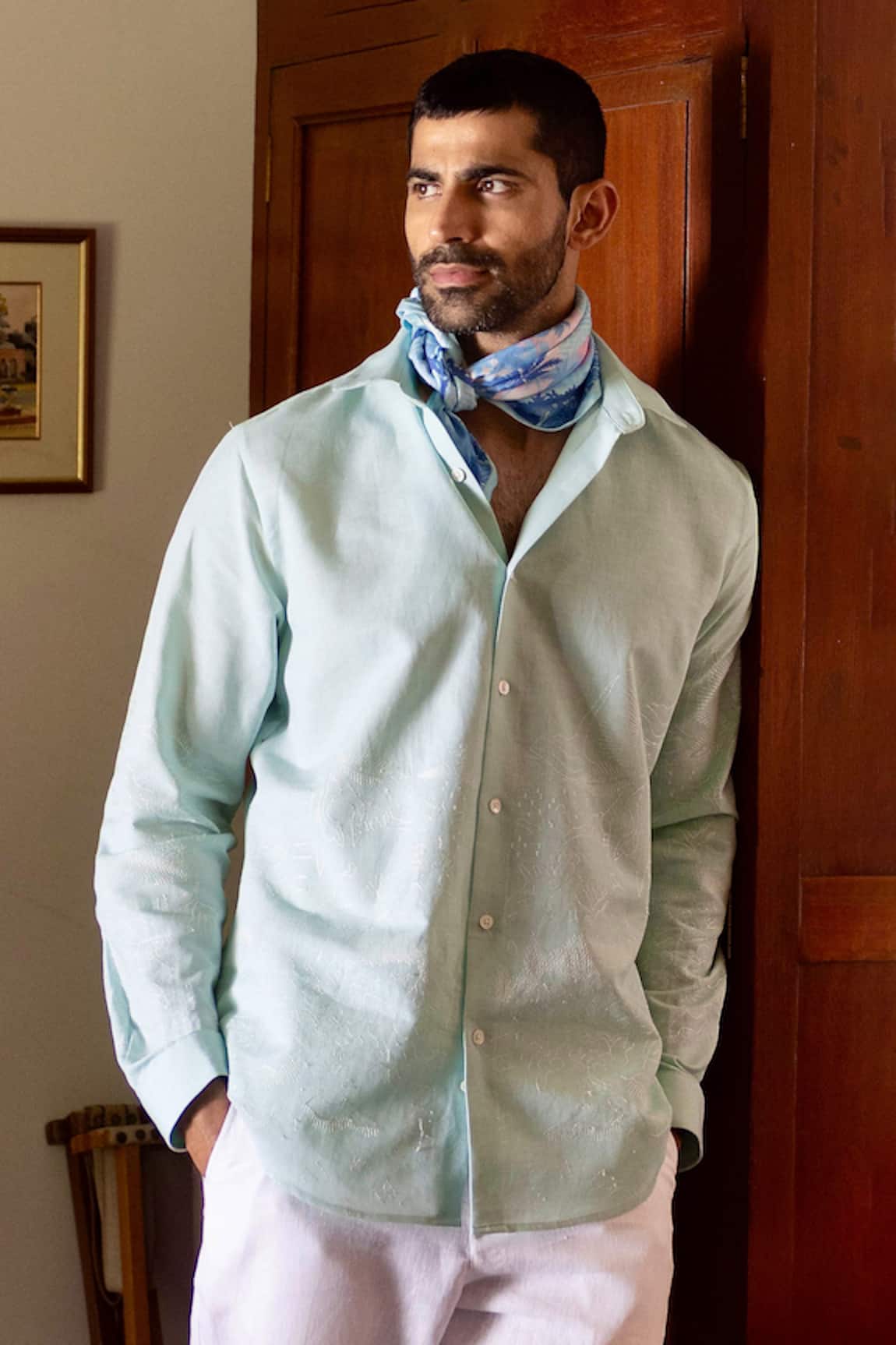 Asuka Seafoam Silence Linen Embroidered Shirt 