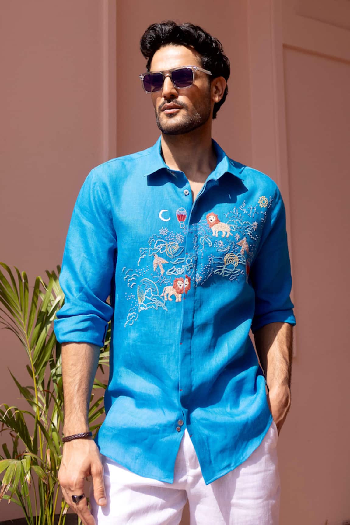 Asuka Zodiac Safari Linen Embroidered Shirt 