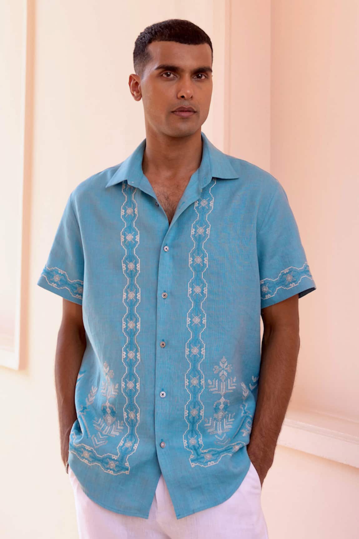 Asuka Waveform Echo Linen Embroidered Shirt 
