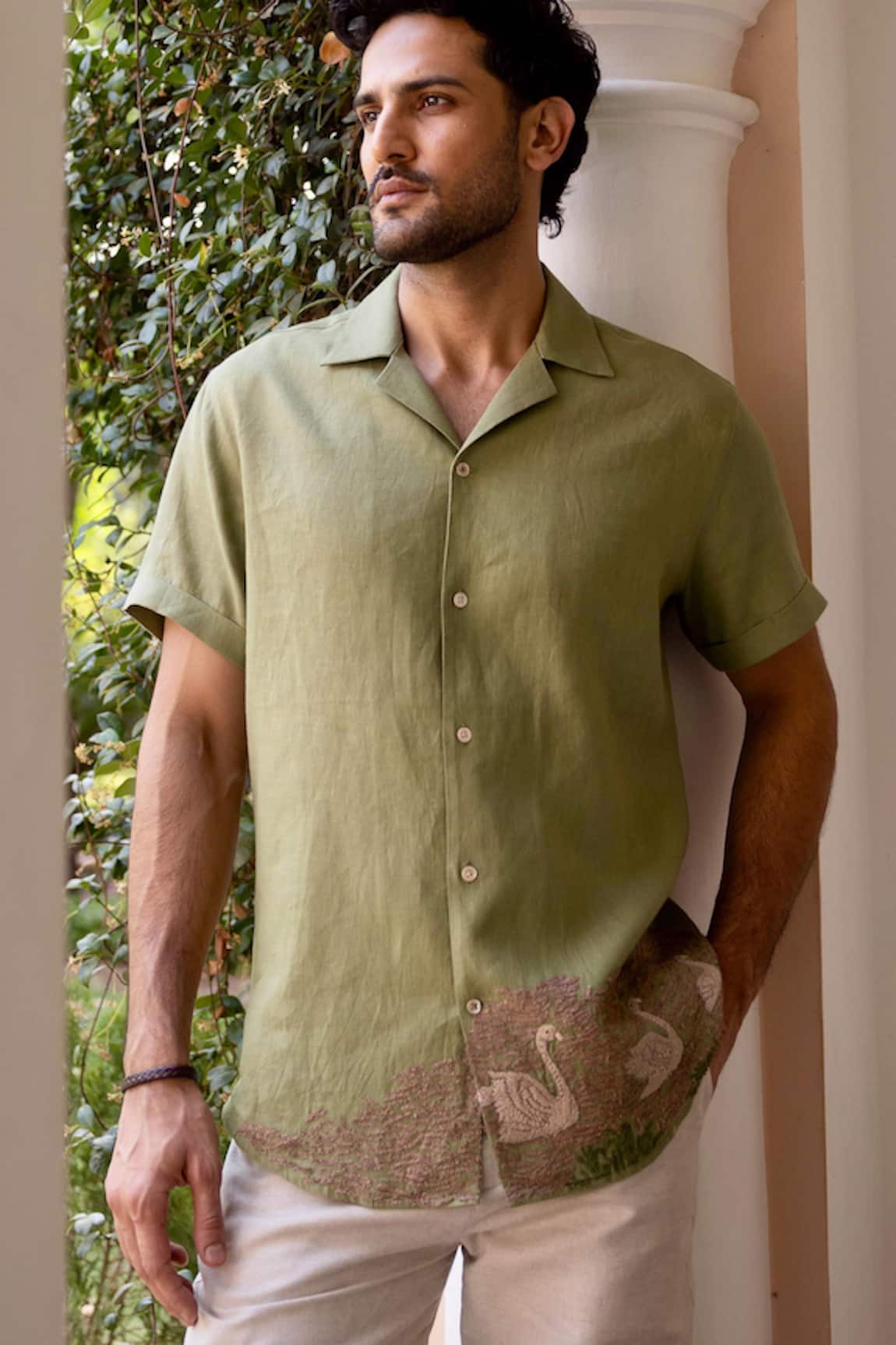 Asuka Swan Song Linen Embroidered Shirt 