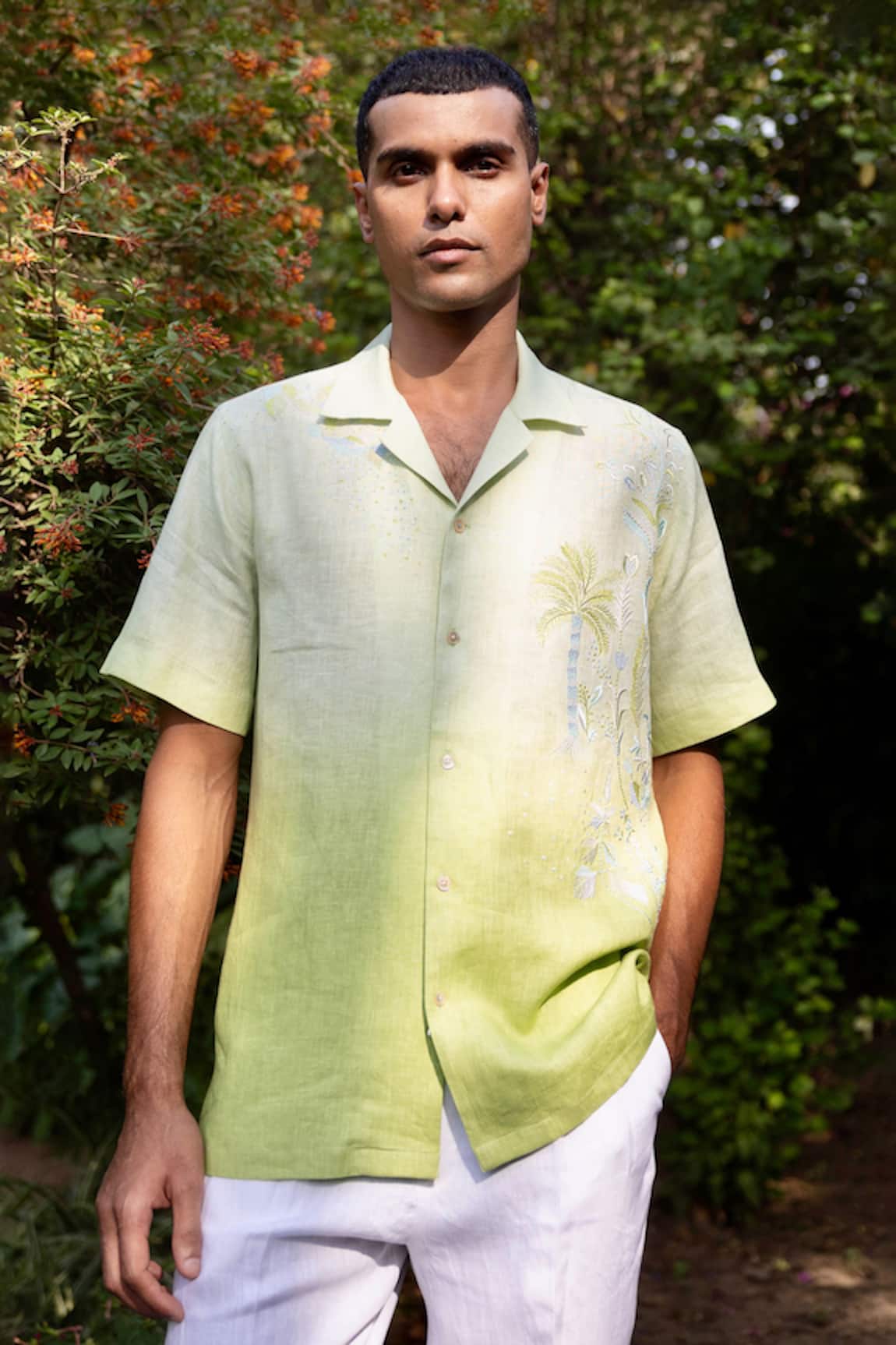 Asuka Ombre Palm Drift Linen Shirt 