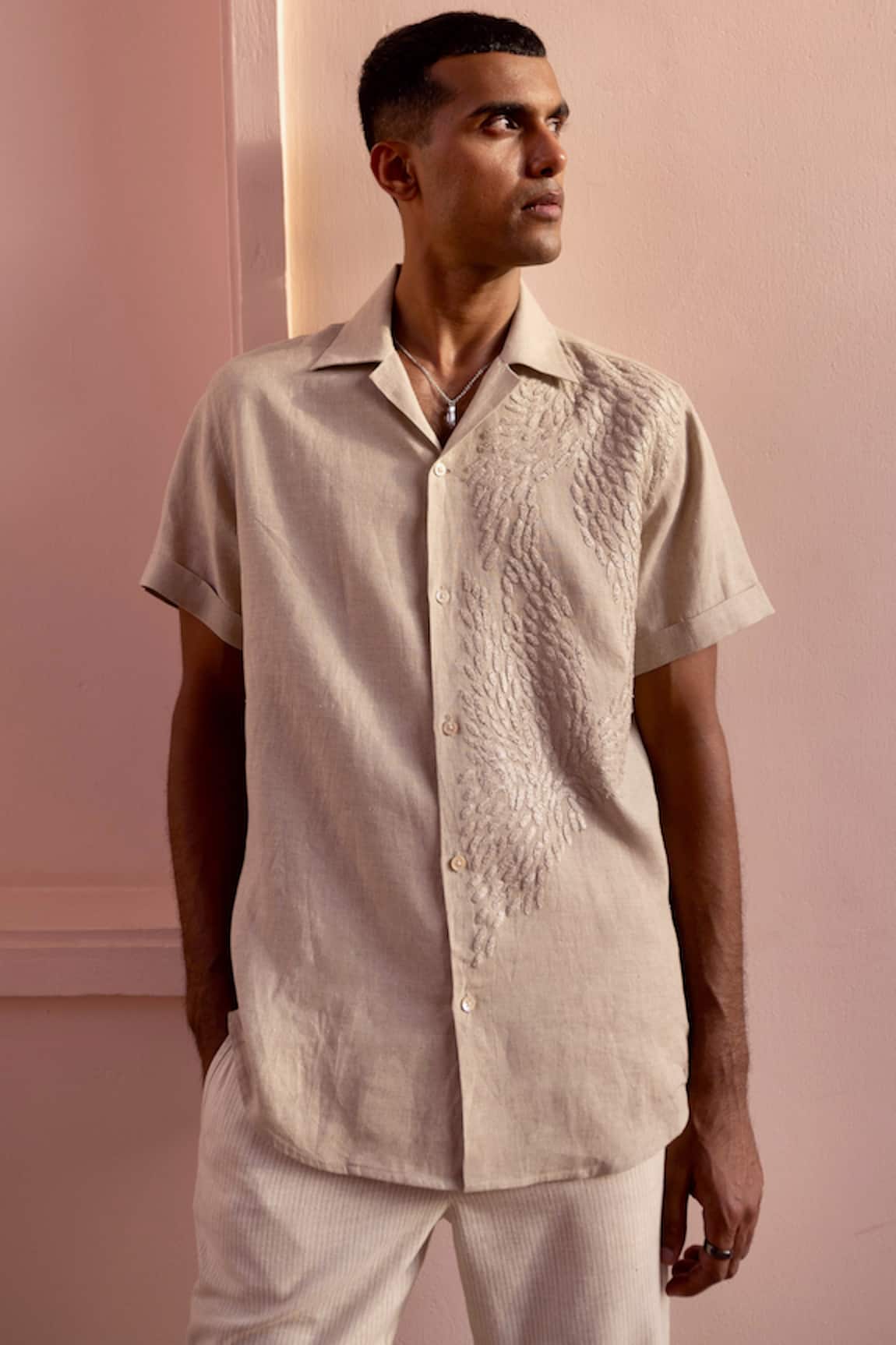 Asuka Sand Echo Linen Embroidered Shirt 