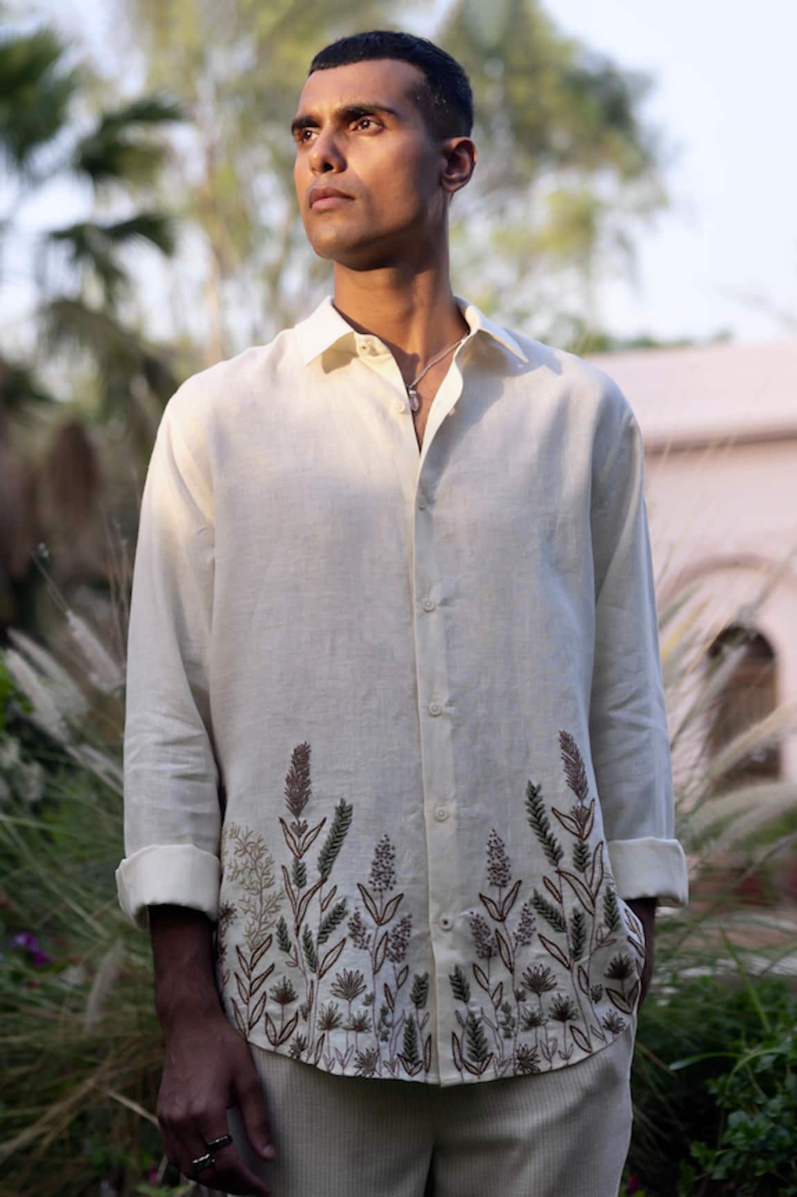 Asuka Herbarium Sketch Linen Embroidered Shirt 