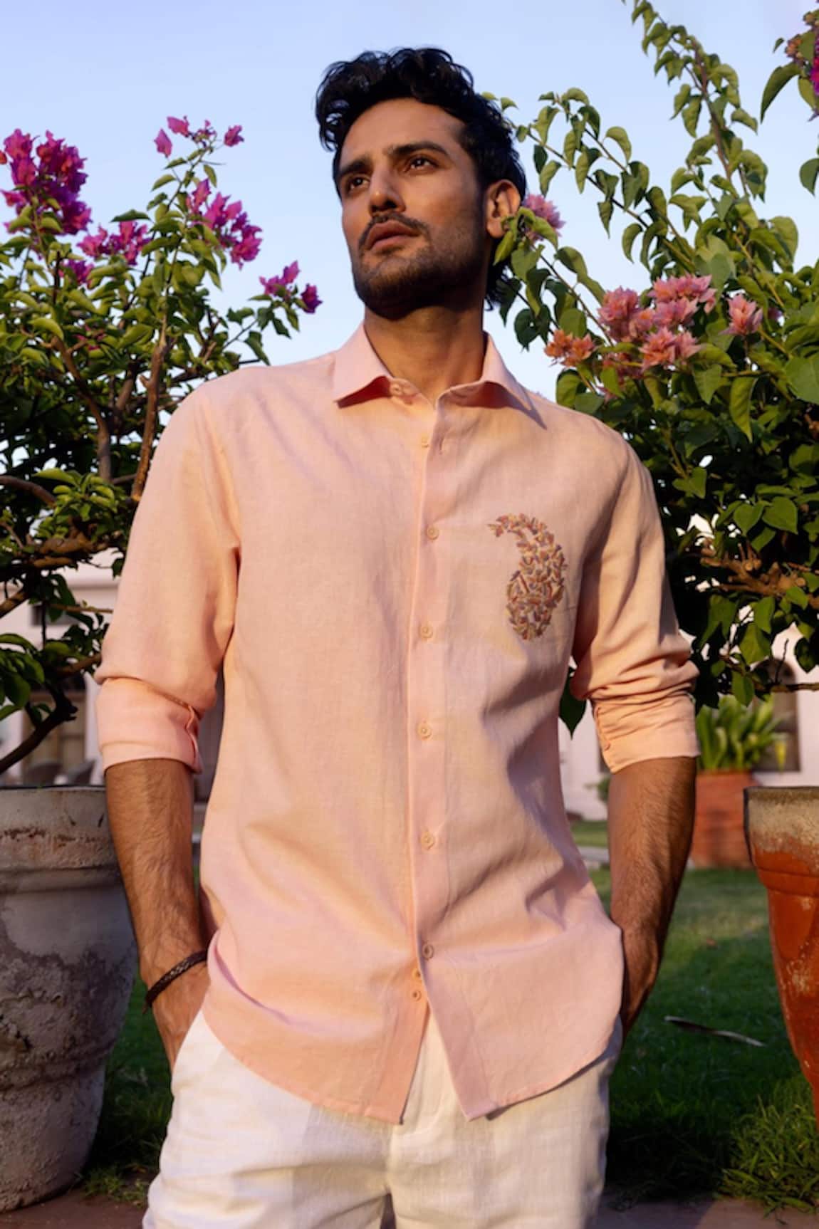 Asuka Blush Paisley Linen Embroidered Shirt 
