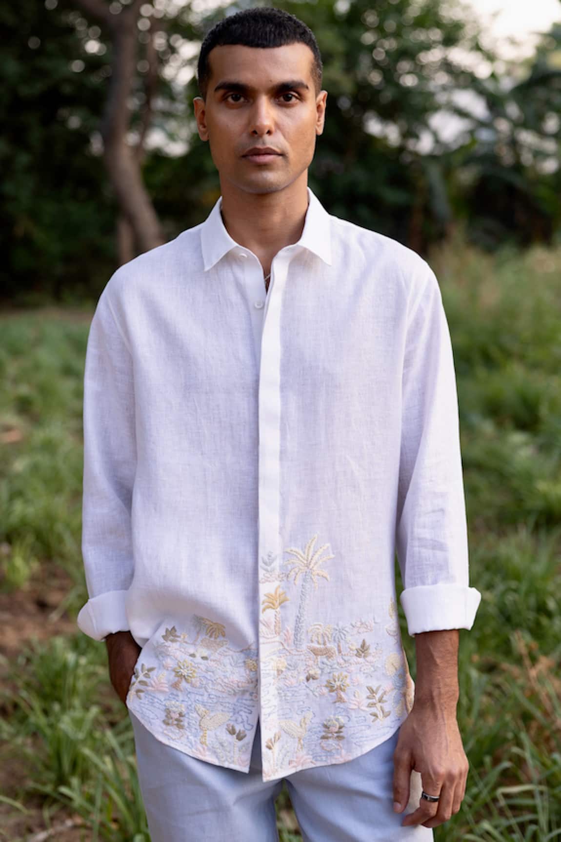 Asuka Oasis Hem Linen Embroidered Shirt 