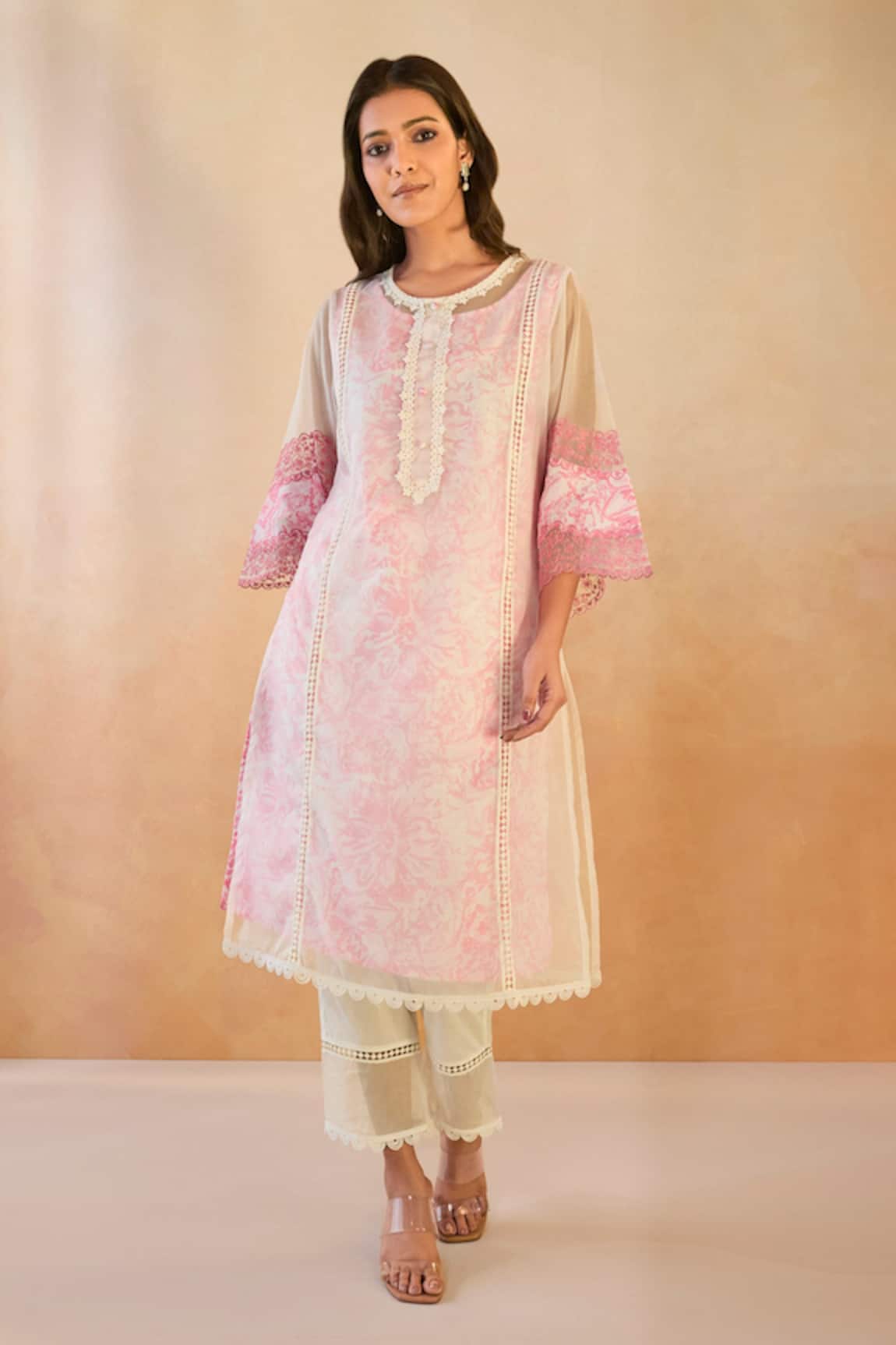 Nero India Blush Floral Embroidered Kurta & Pant Set 