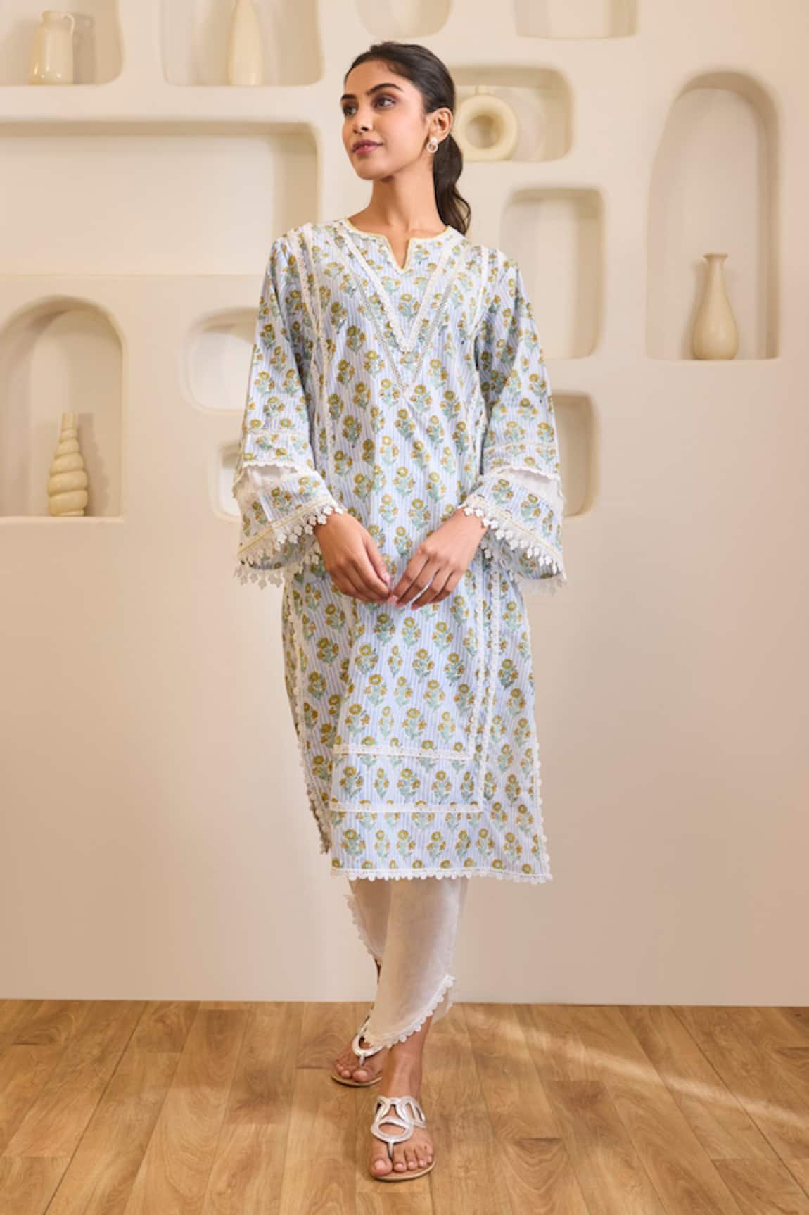 Nero India Blue Charm Cotton Kurta with Tulip Pants 